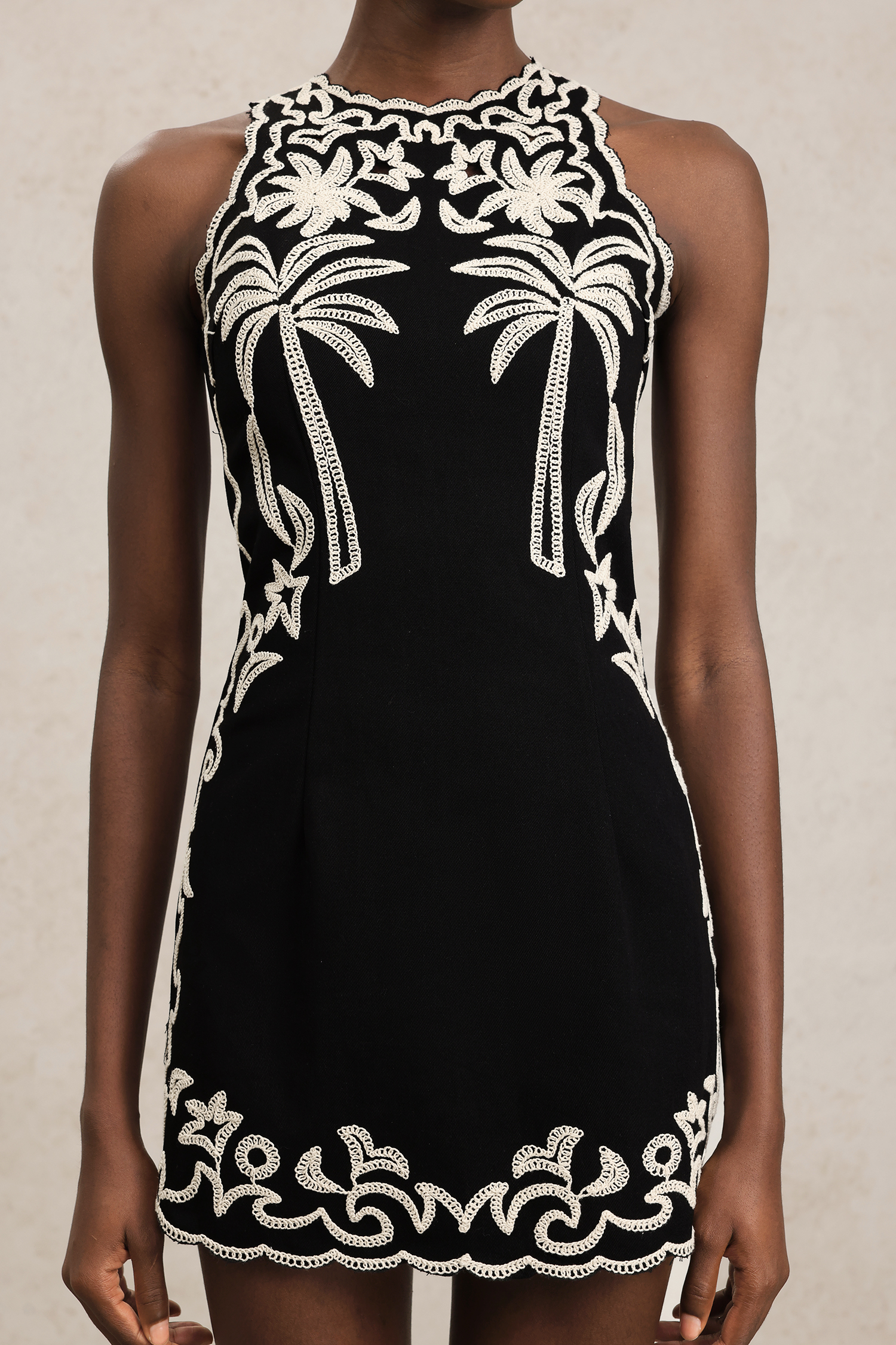 Eleni Sleeveles Round Neck Embroidery Mini Dress