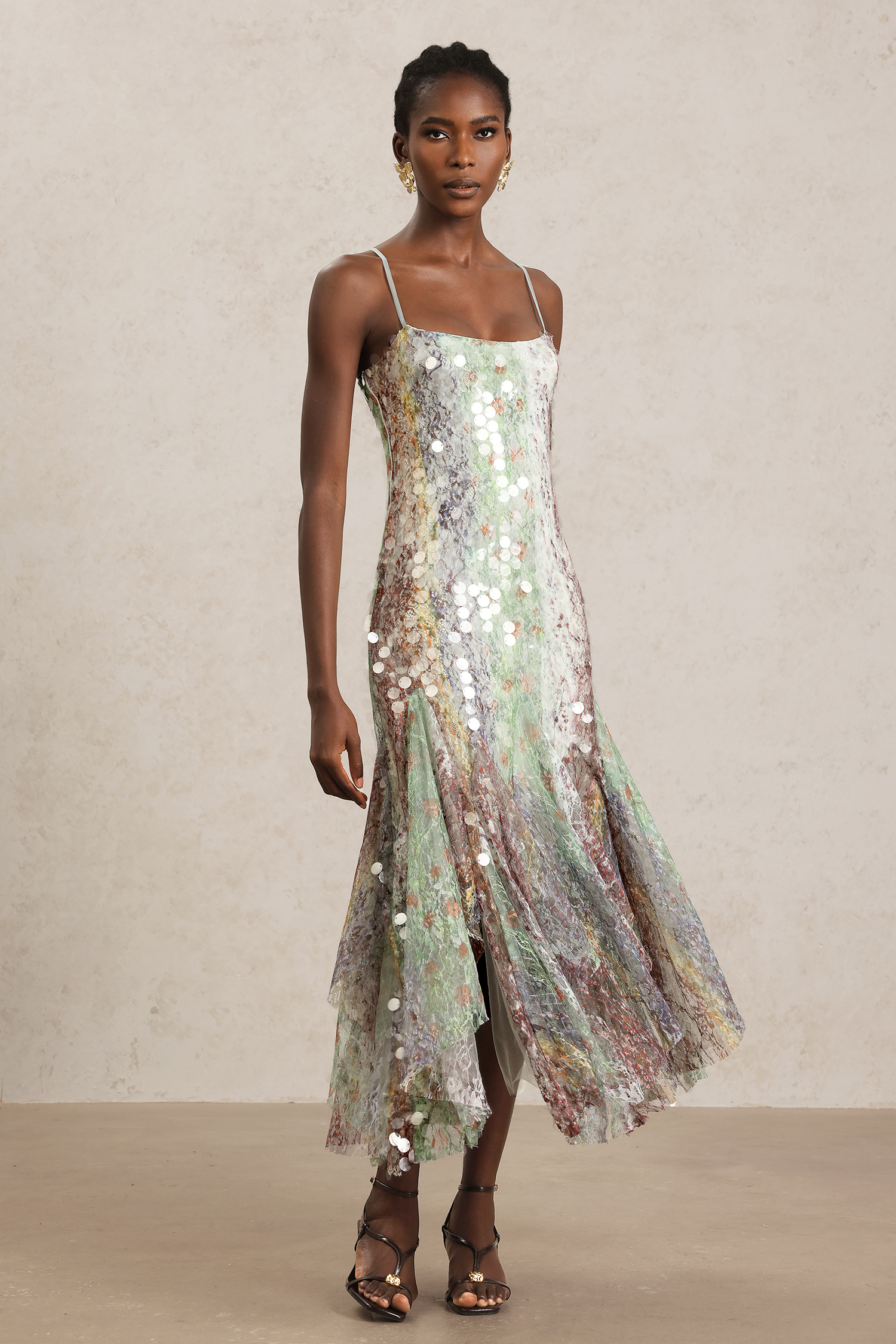 Wola Halter Printed Sequin Maxi Dress