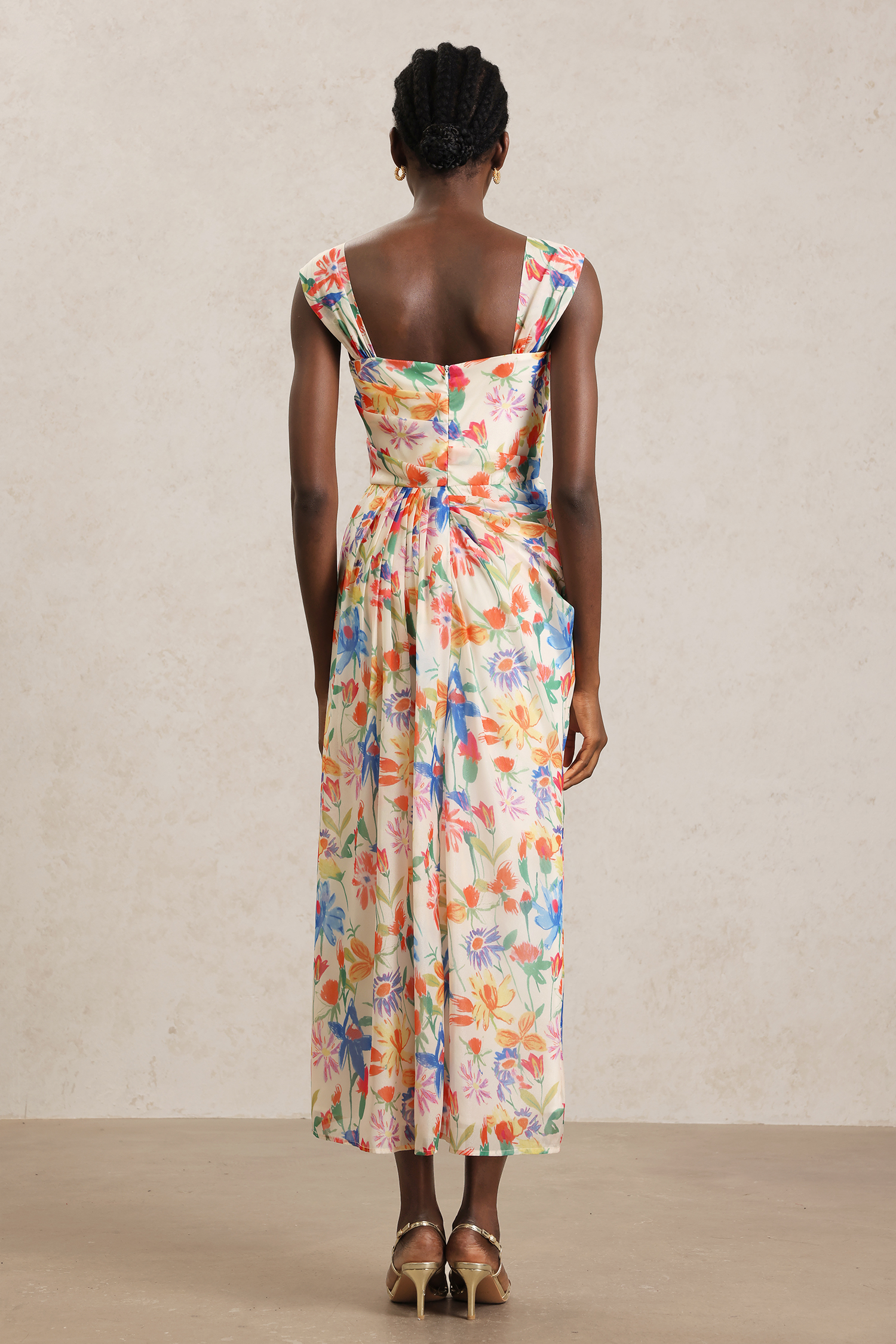 Soloma Halter Folds Floral Printed Maxi Dress