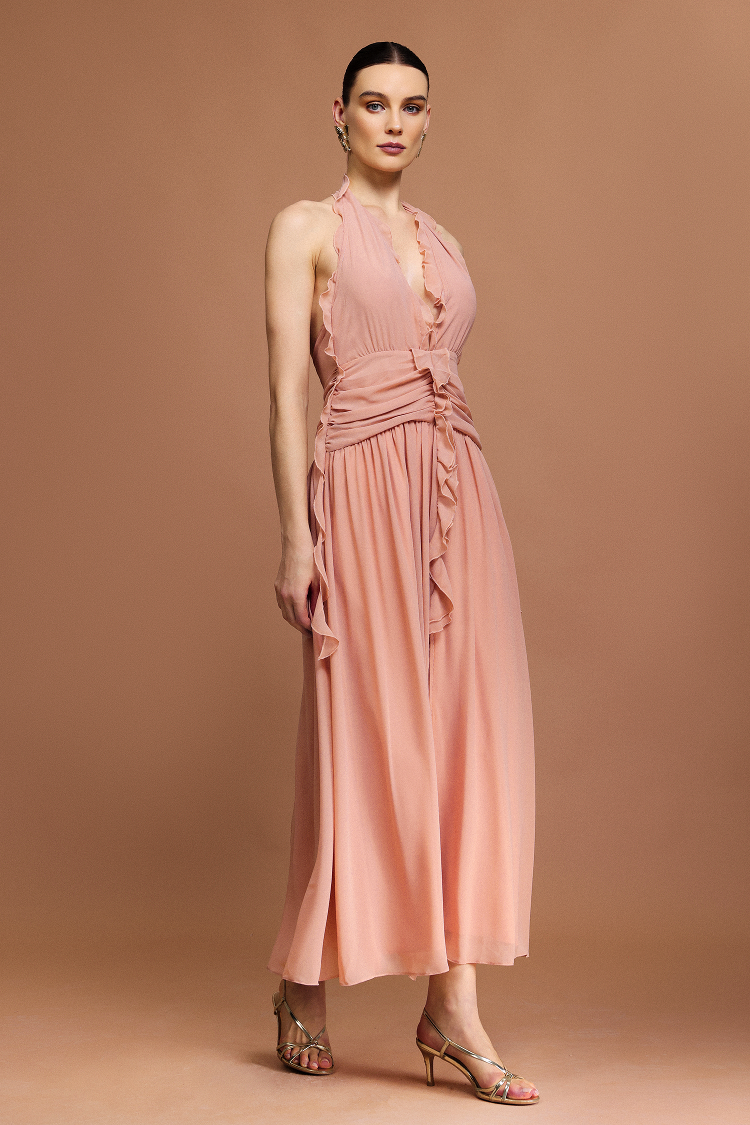 Pilisa V-Neck Sleeveless Folds Maxi Dress