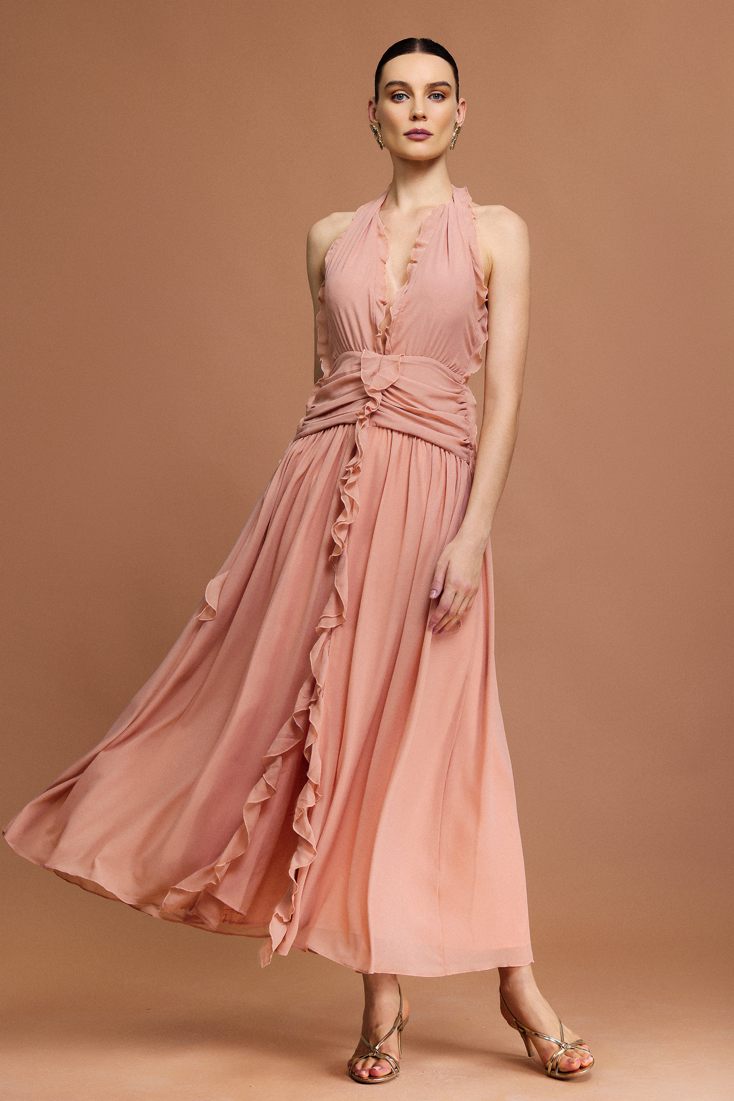 Pilisa V-Neck Sleeveless Folds Maxi Dress