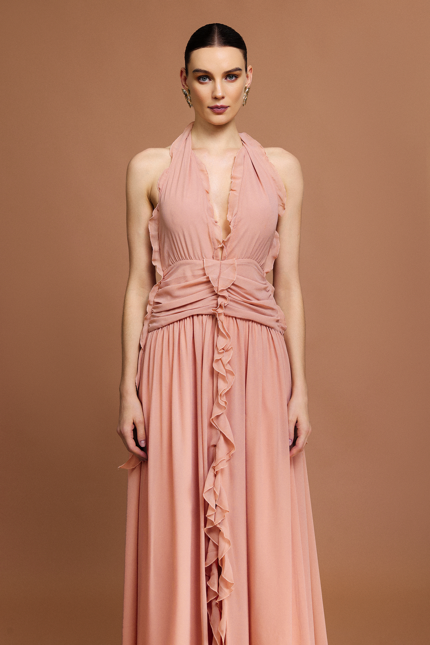 Pilisa V-Neck Sleeveless Folds Maxi Dress