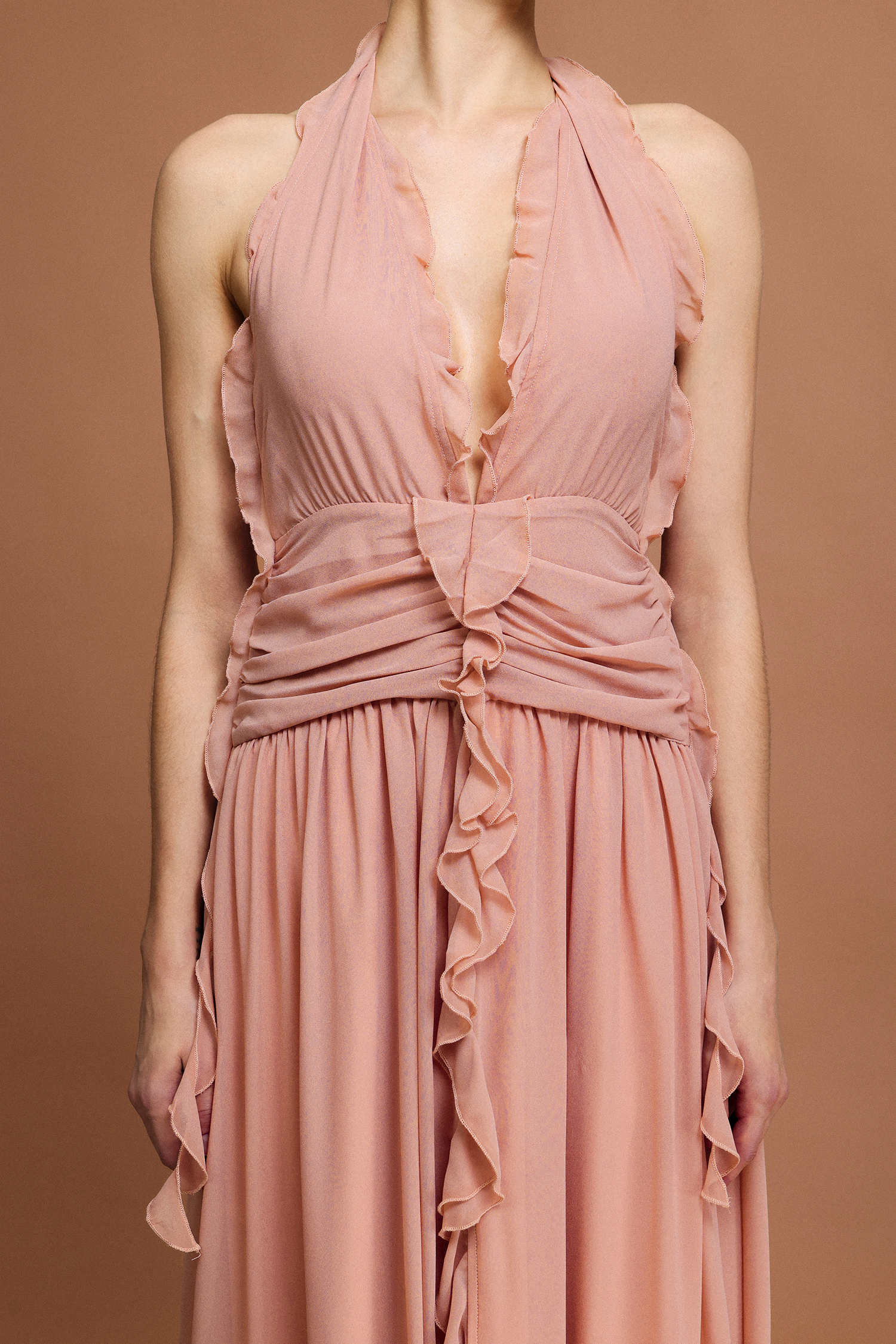 Pilisa V-Neck Sleeveless Folds Maxi Dress