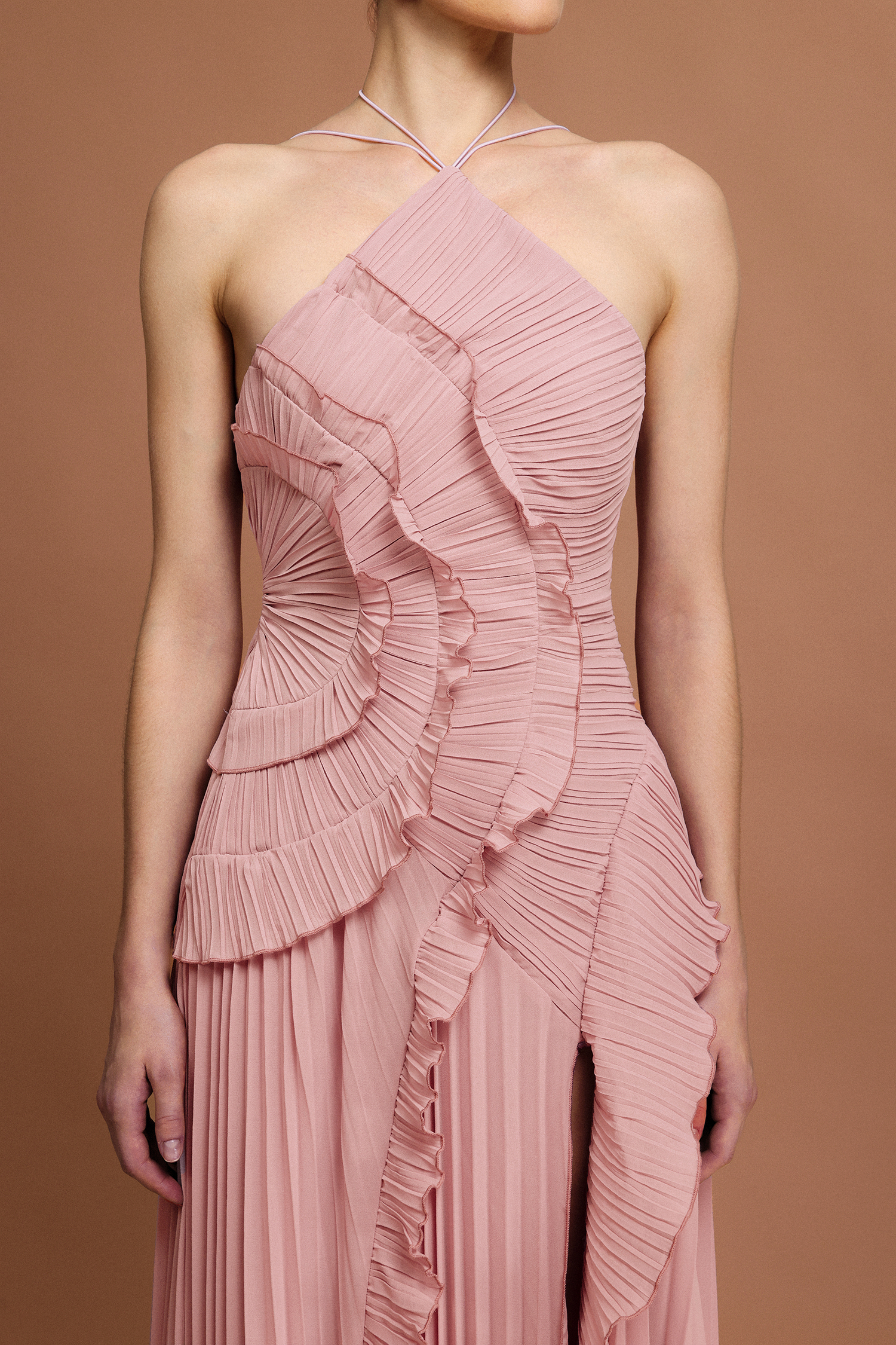 Ravaza Sleeveless Folds Slit Maxi Dress