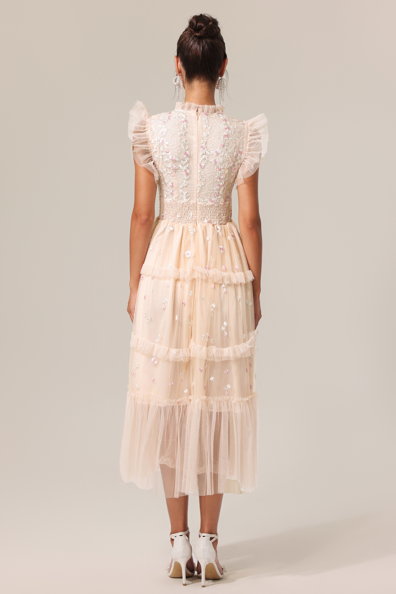 Quinny Round Neck Folds Sleeveless Midi Dress