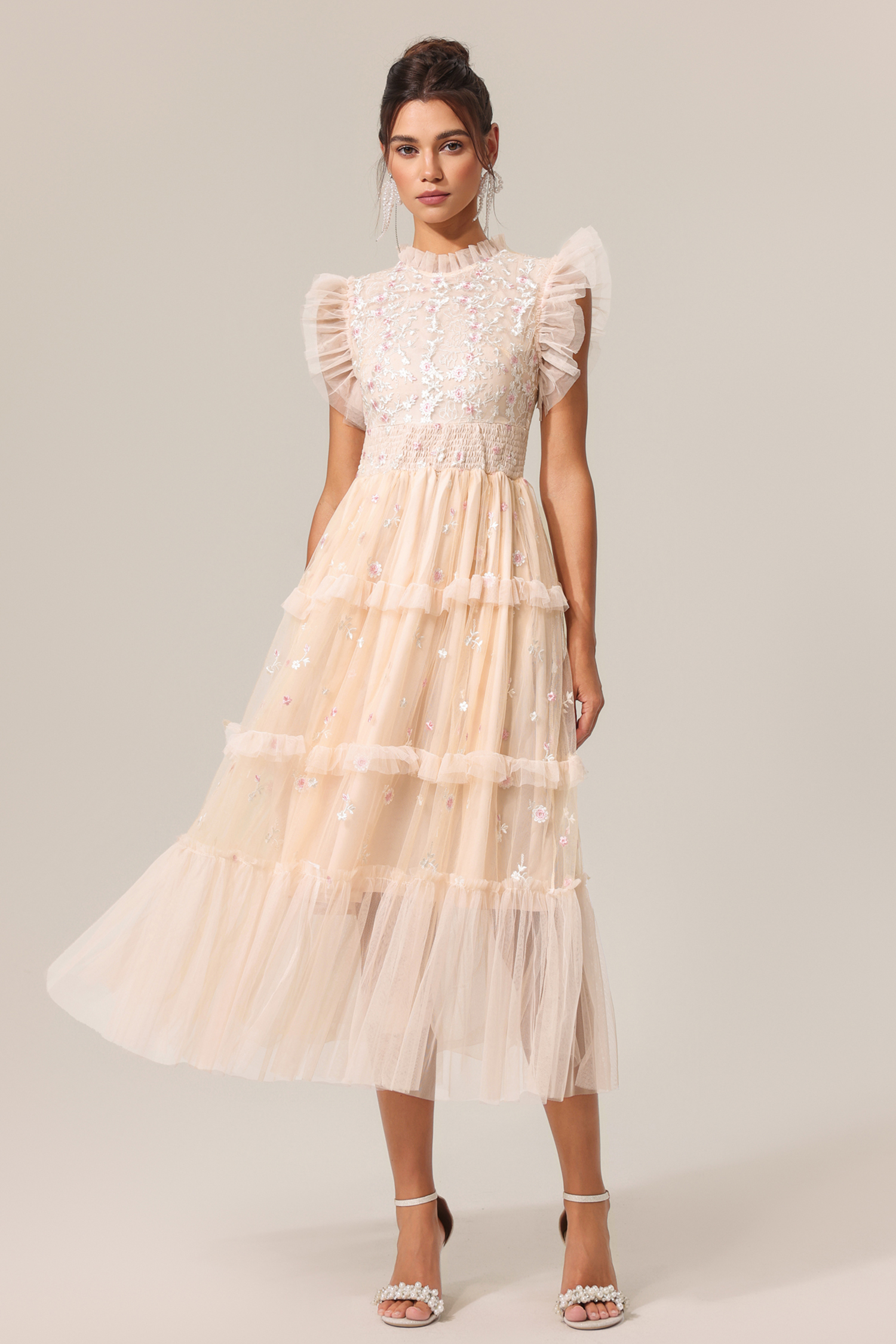 Quinny Round Neck Folds Sleeveless Midi Dress