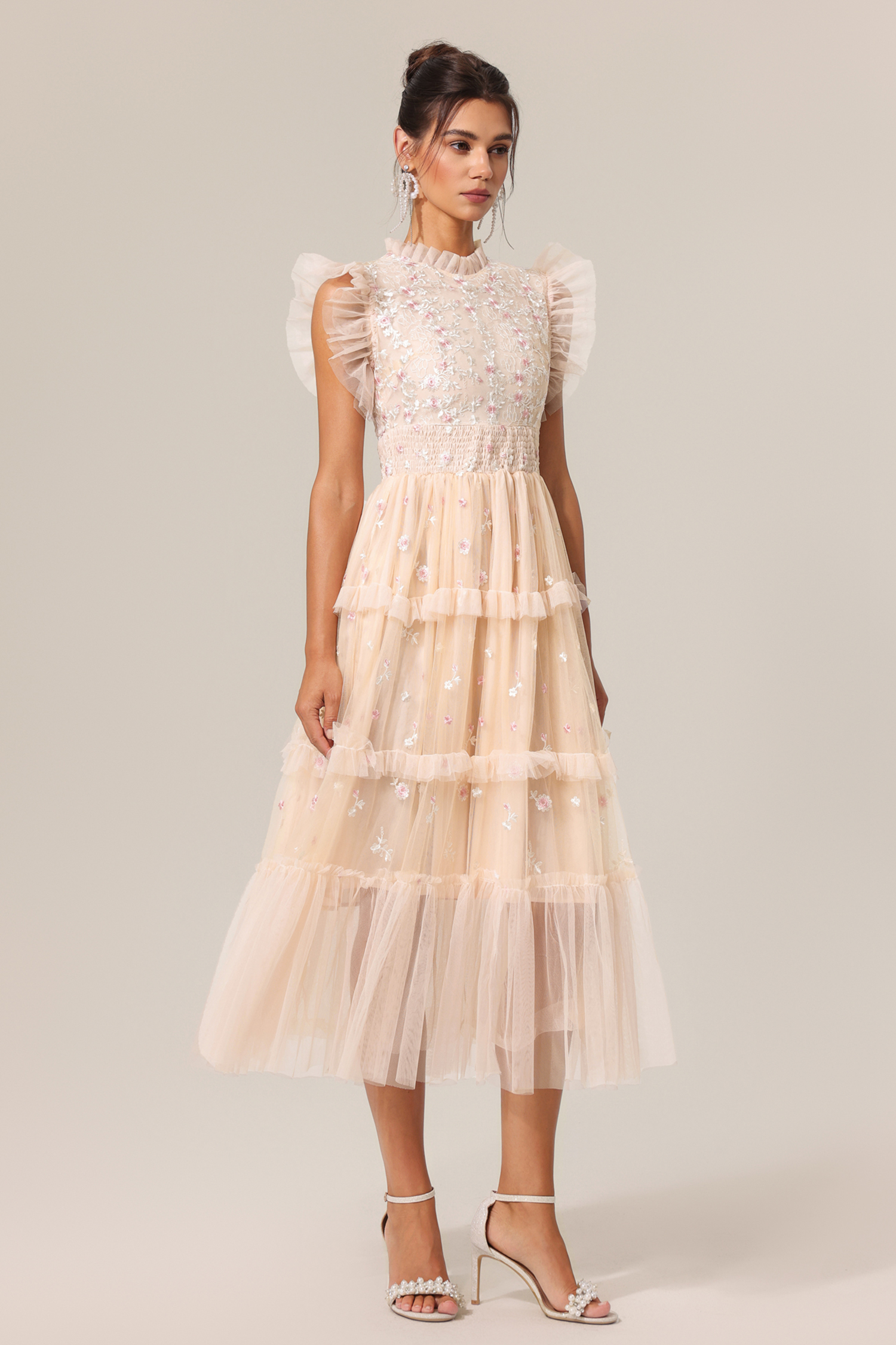 Quinny Round Neck Folds Sleeveless Midi Dress