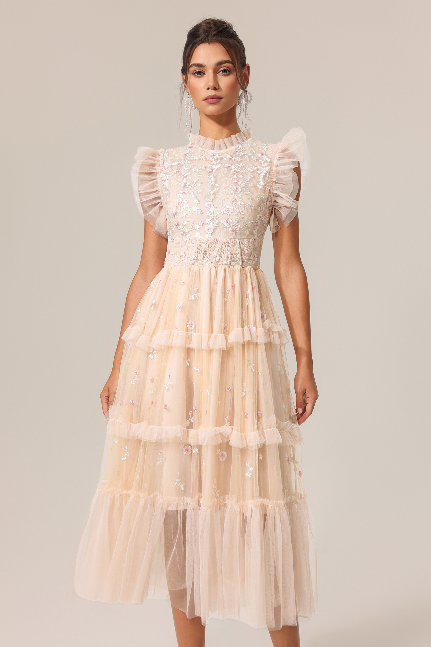 Quinny Round Neck Folds Sleeveless Midi Dress