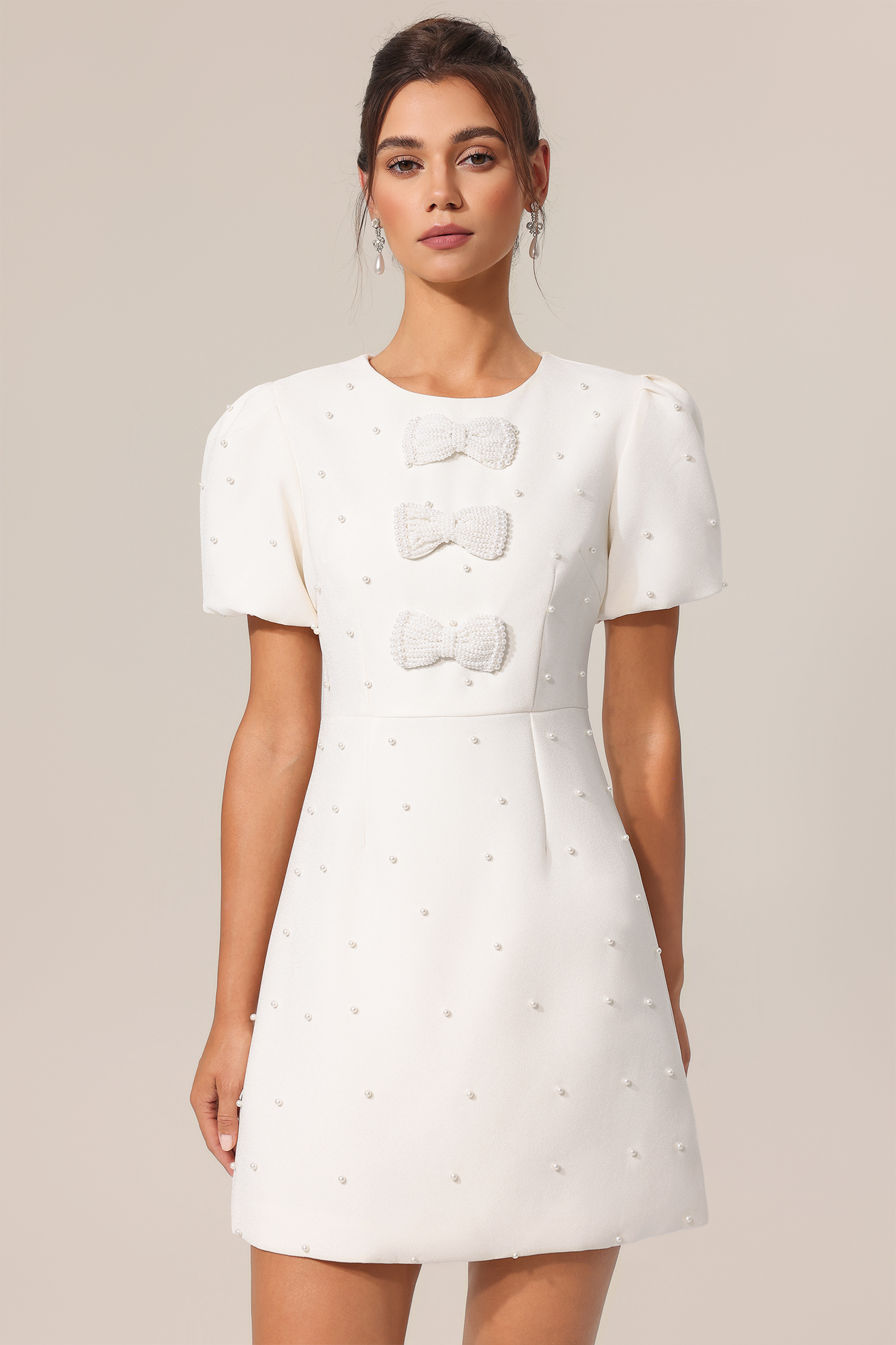 Minerva Round Neck Short Sleeves Bowknot Mini Dress