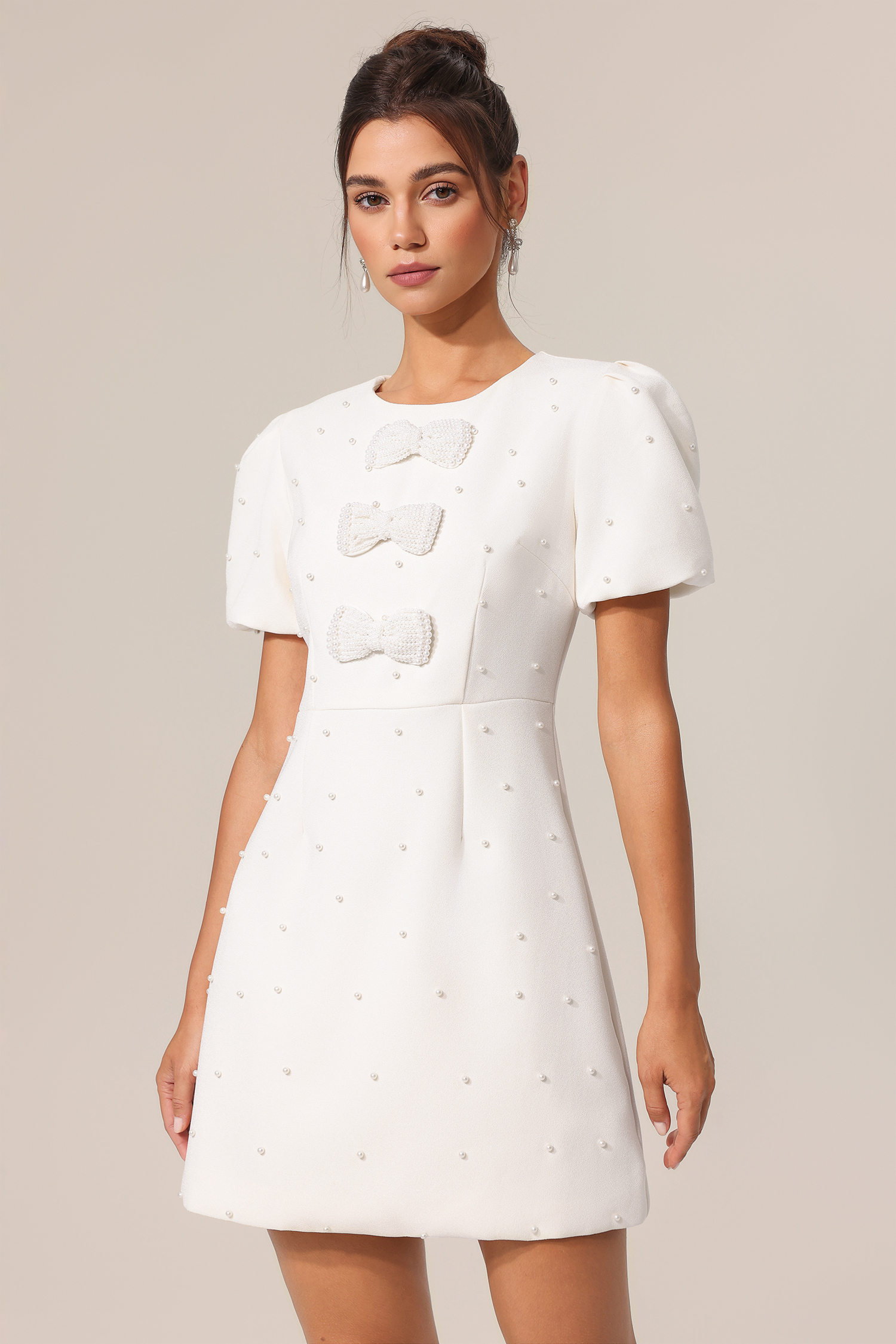 Minerva Round Neck Short Sleeves Bowknot Mini Dress