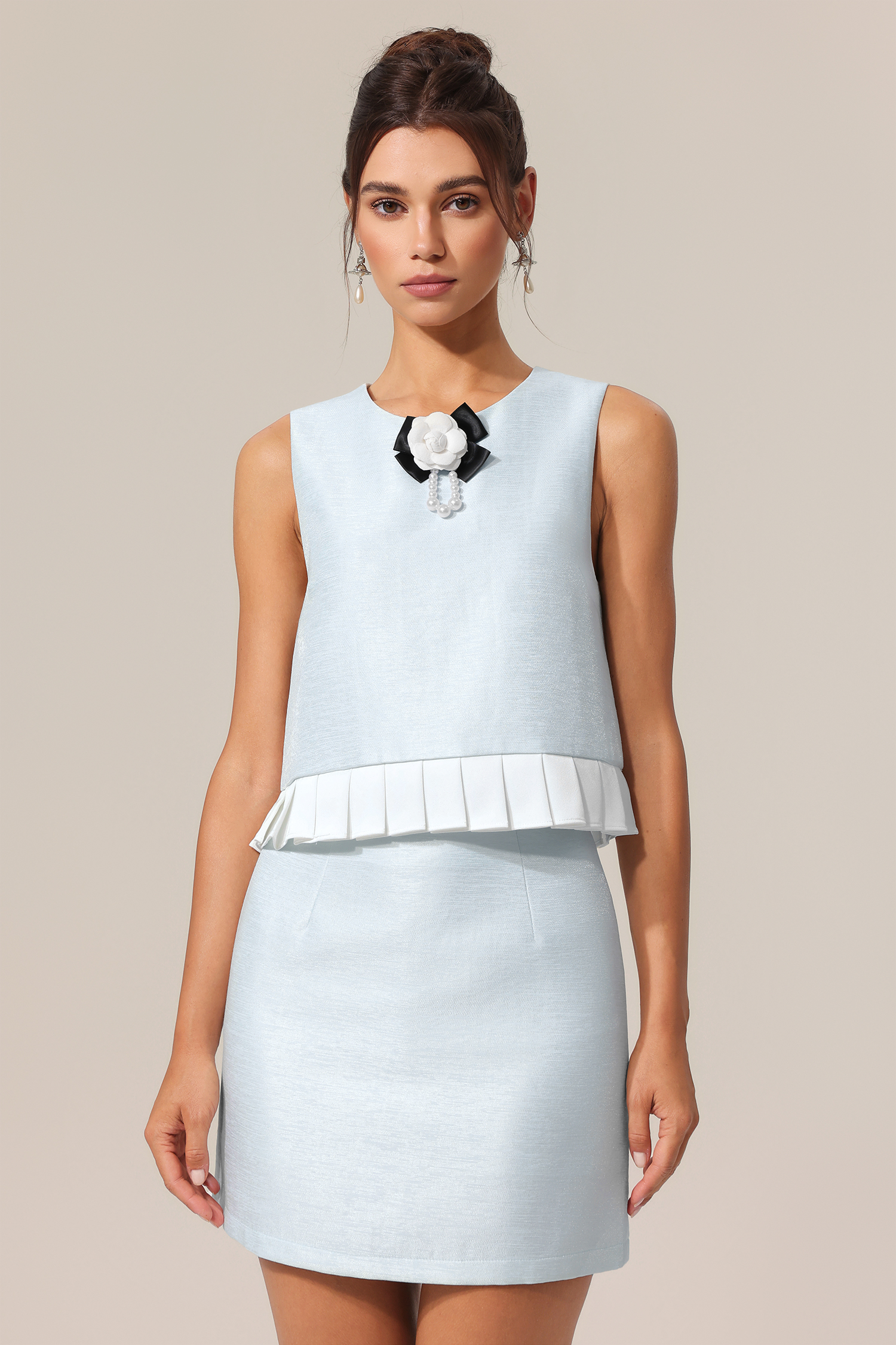 Elaina Flowers Sleeveless Top And Skirt Two-Piece Set