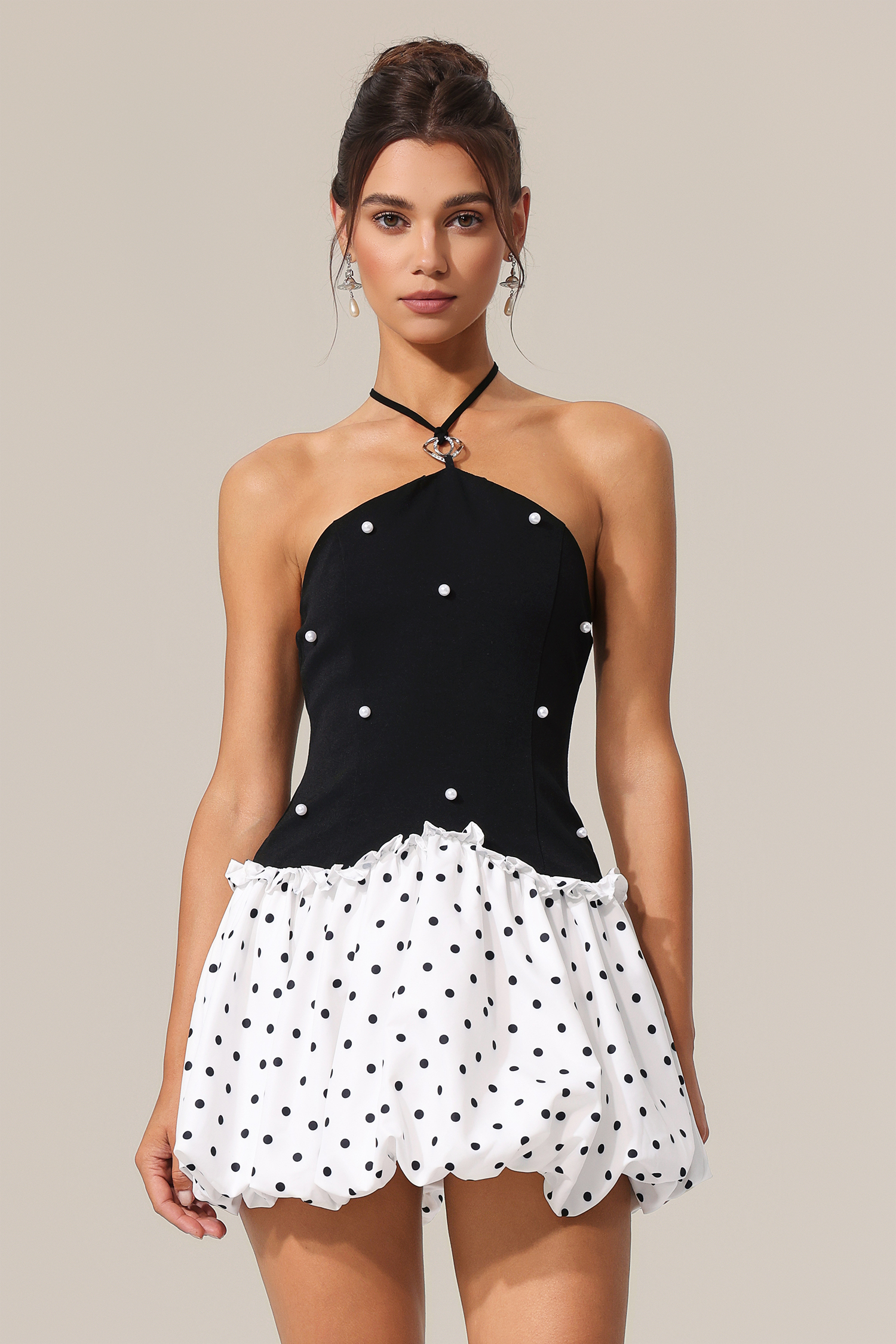 Nikalia Sleeveless Dot Printed Mini Dress