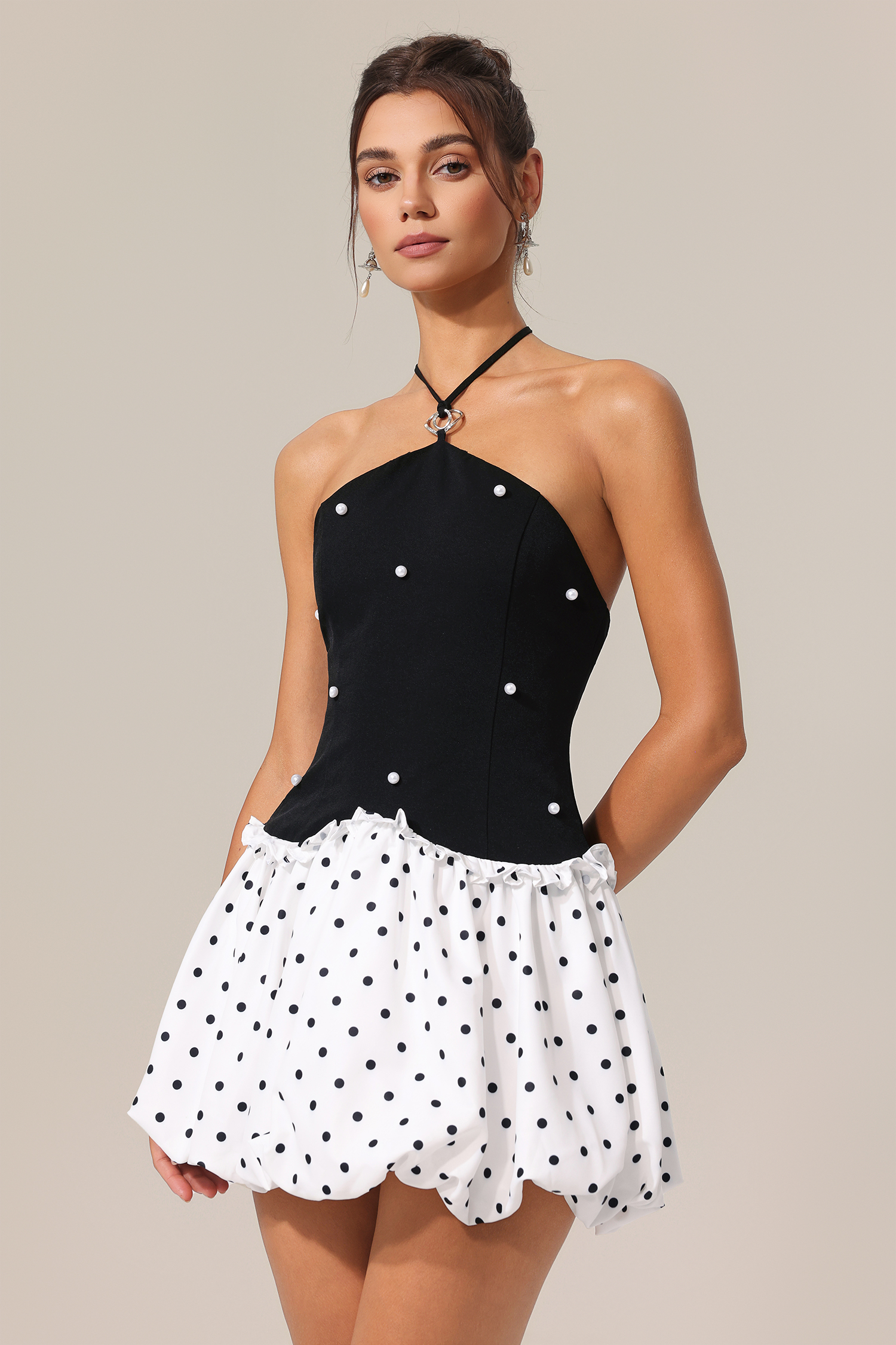 Nikalia Sleeveless Dot Printed Mini Dress