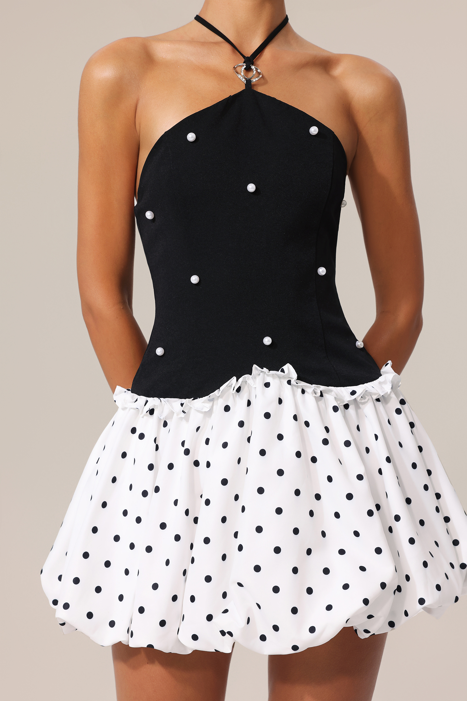 Nikalia Sleeveless Dot Printed Mini Dress