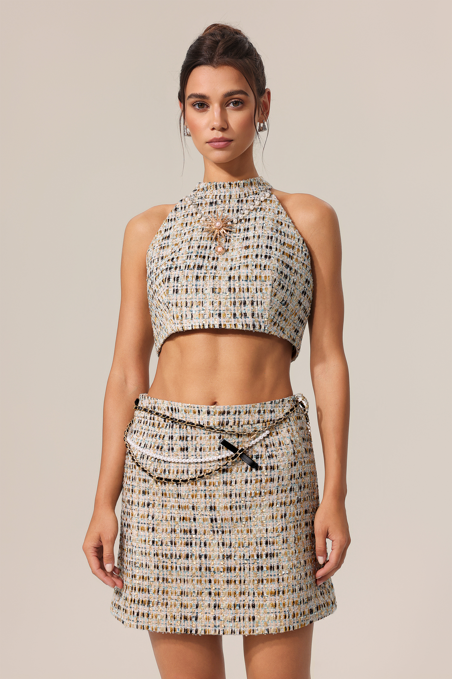 Heisel Round Neck Sleeveless Top And Skirt Two-Piece Set