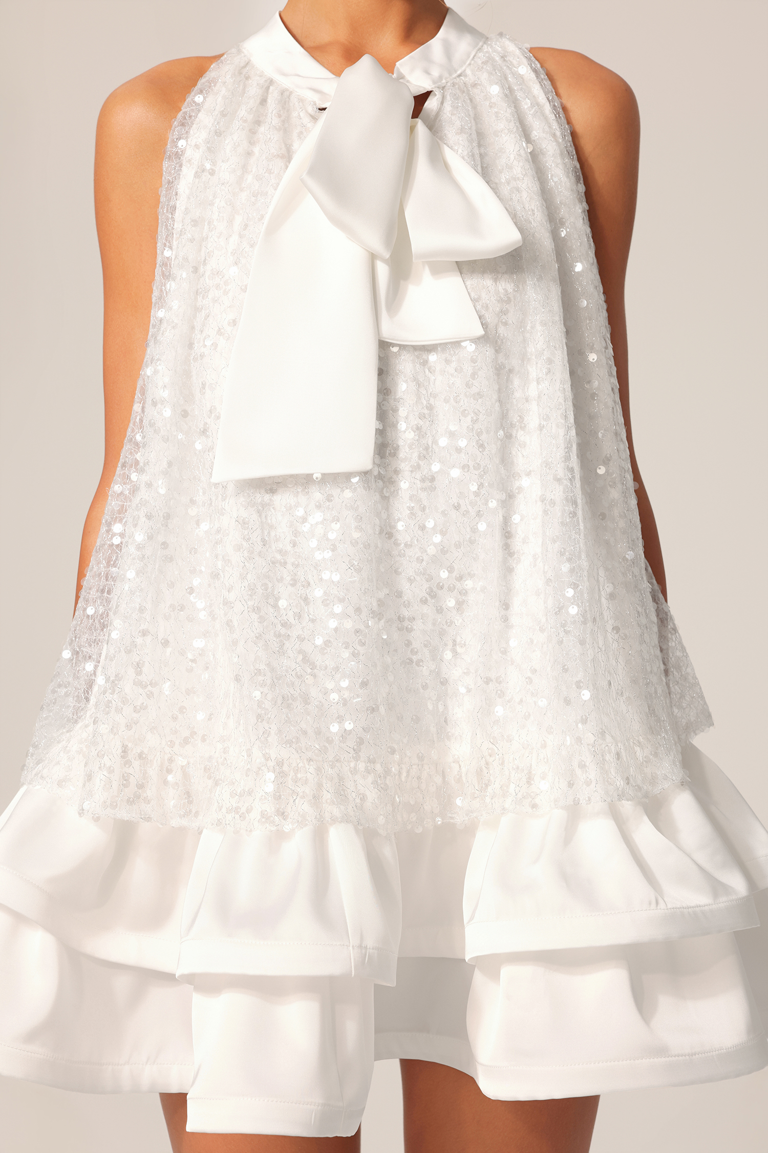 Viya Round Neck Sleeveless Bowknot Mini Dress