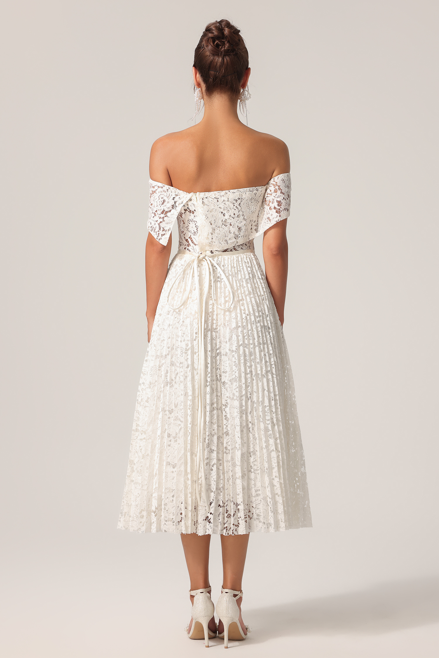 Sagako Off-The-Shoulder Folds Flowers Lace Maxi Dress
