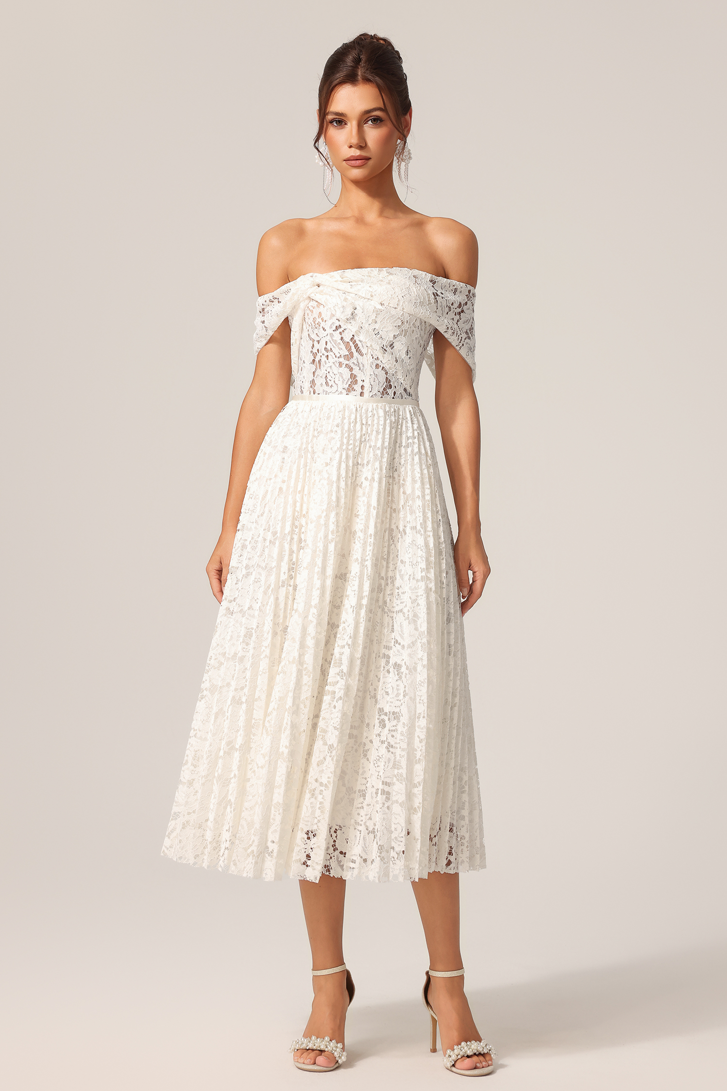 Sagako Off-The-Shoulder Folds Flowers Lace Maxi Dress