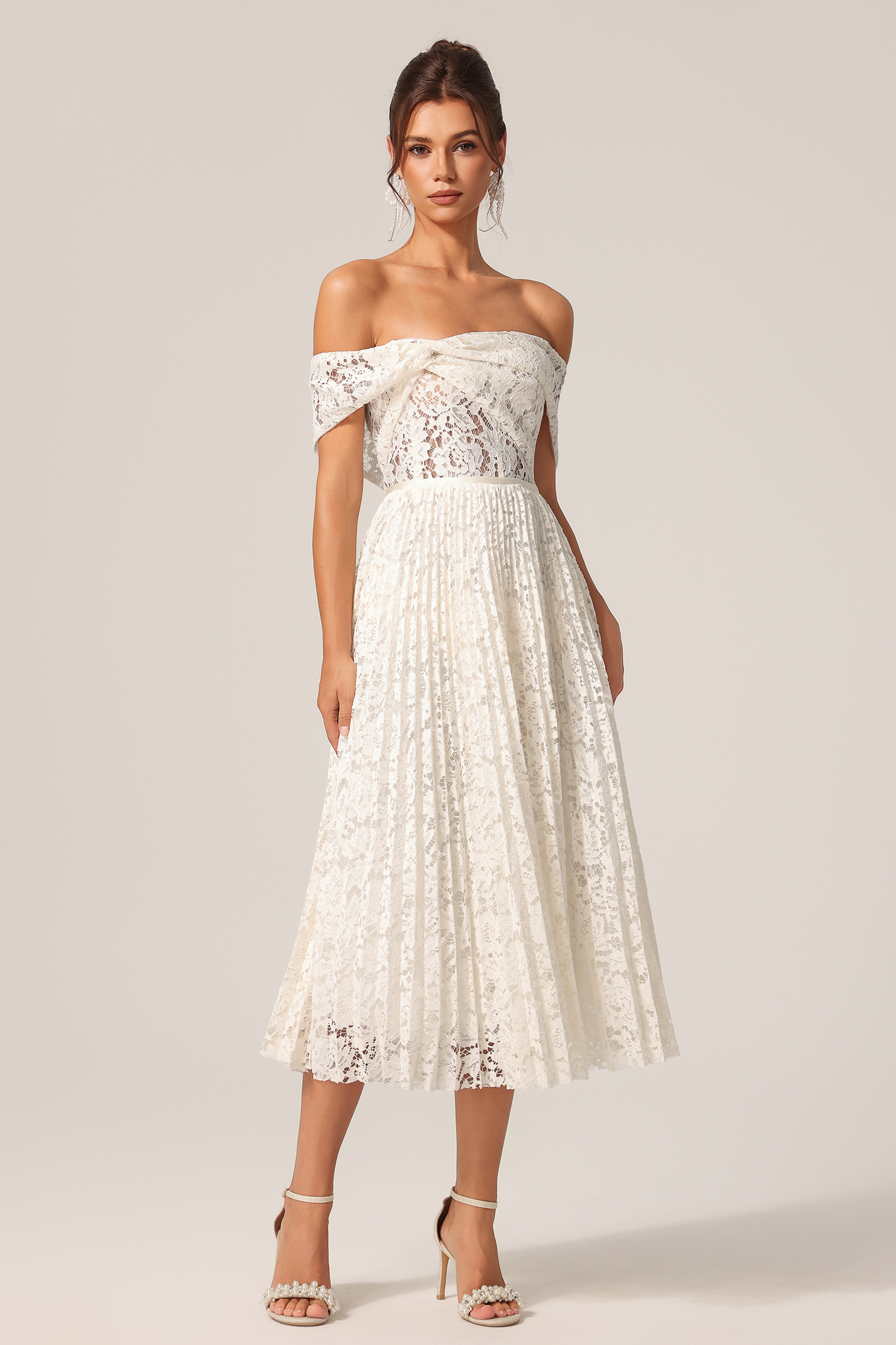 Sagako Off-The-Shoulder Folds Flowers Lace Maxi Dress