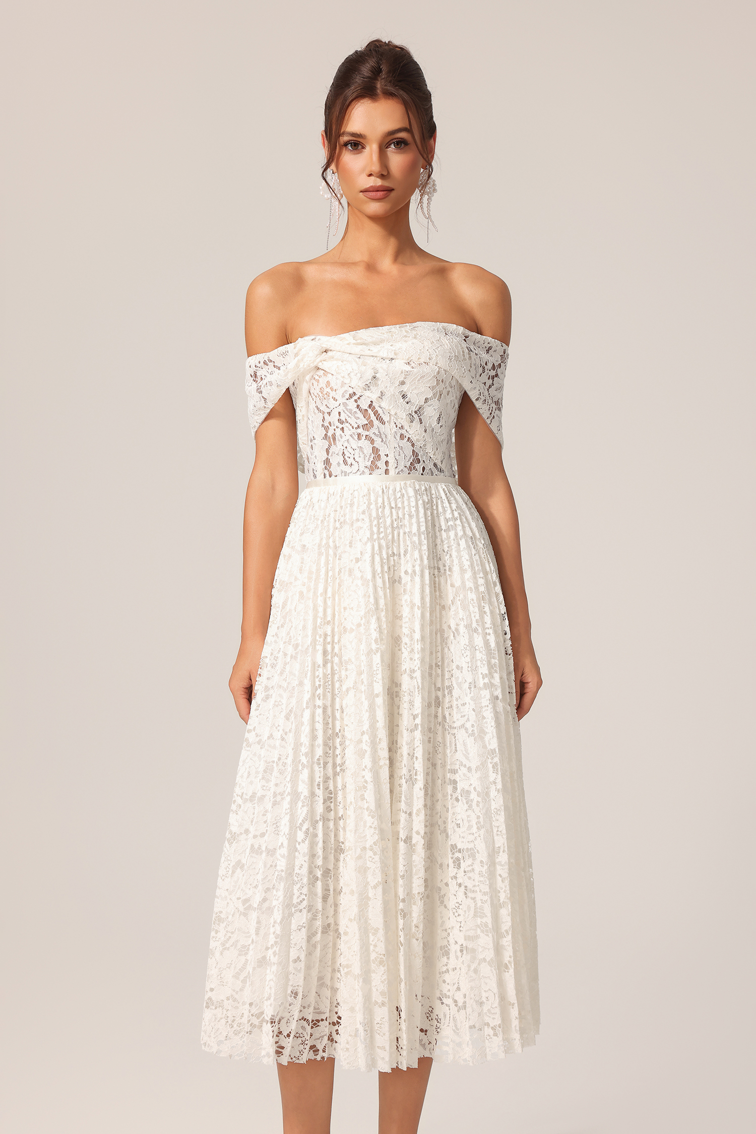 Sagako Off-The-Shoulder Folds Flowers Lace Maxi Dress