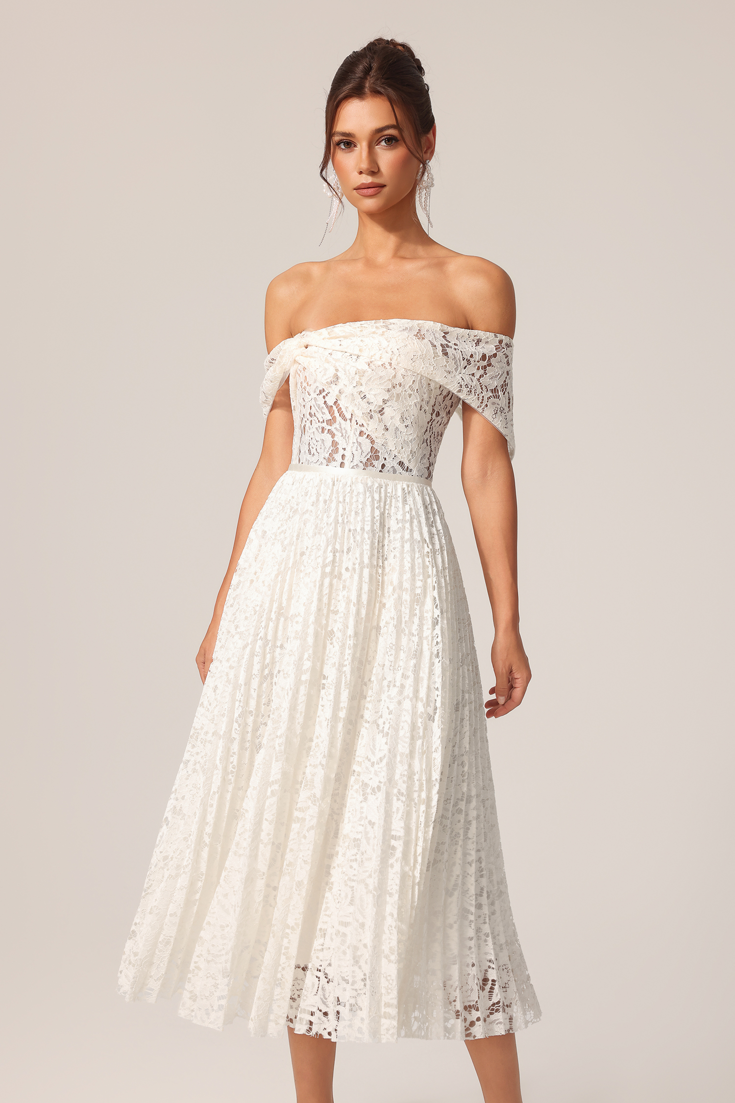 Sagako Off-The-Shoulder Folds Flowers Lace Maxi Dress