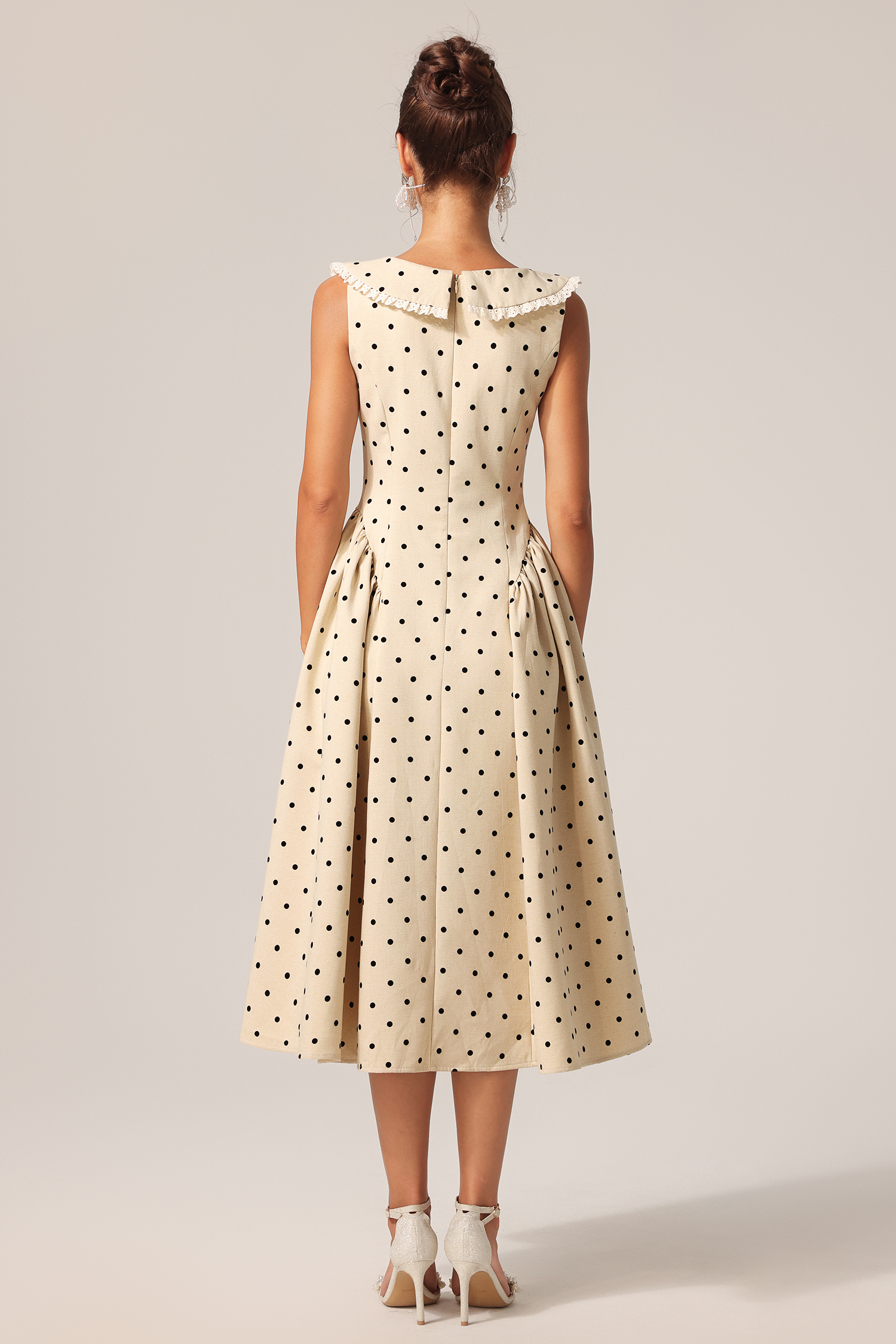 Madge Sleeveless Bowknot Dot Printed