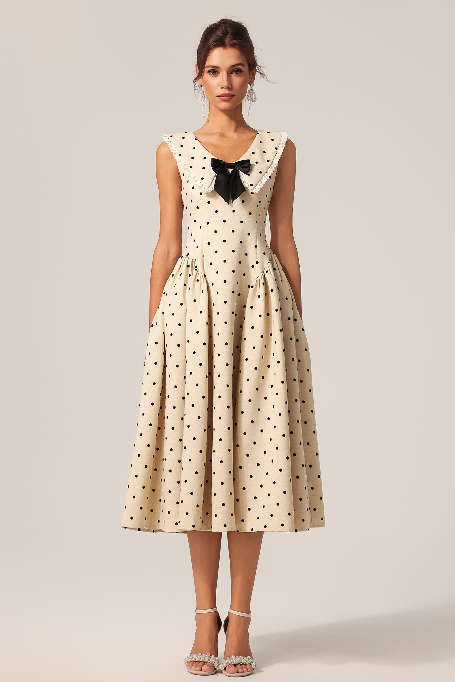 Madge Sleeveless Bowknot Dot Printed