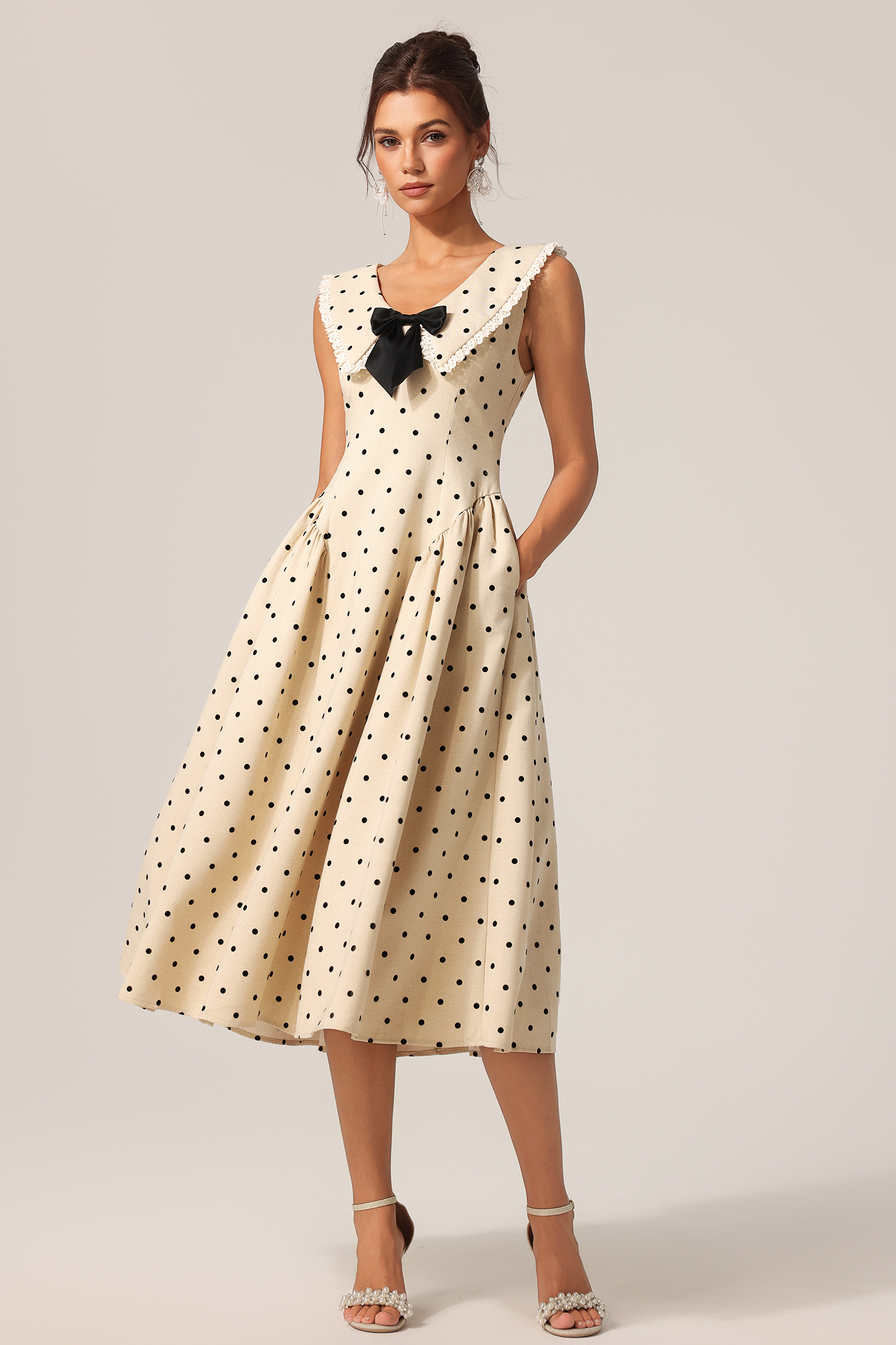 Madge Sleeveless Bowknot Dot Printed