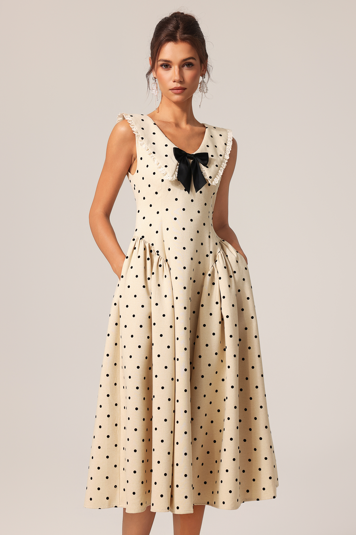 Madge Sleeveless Bowknot Dot Printed