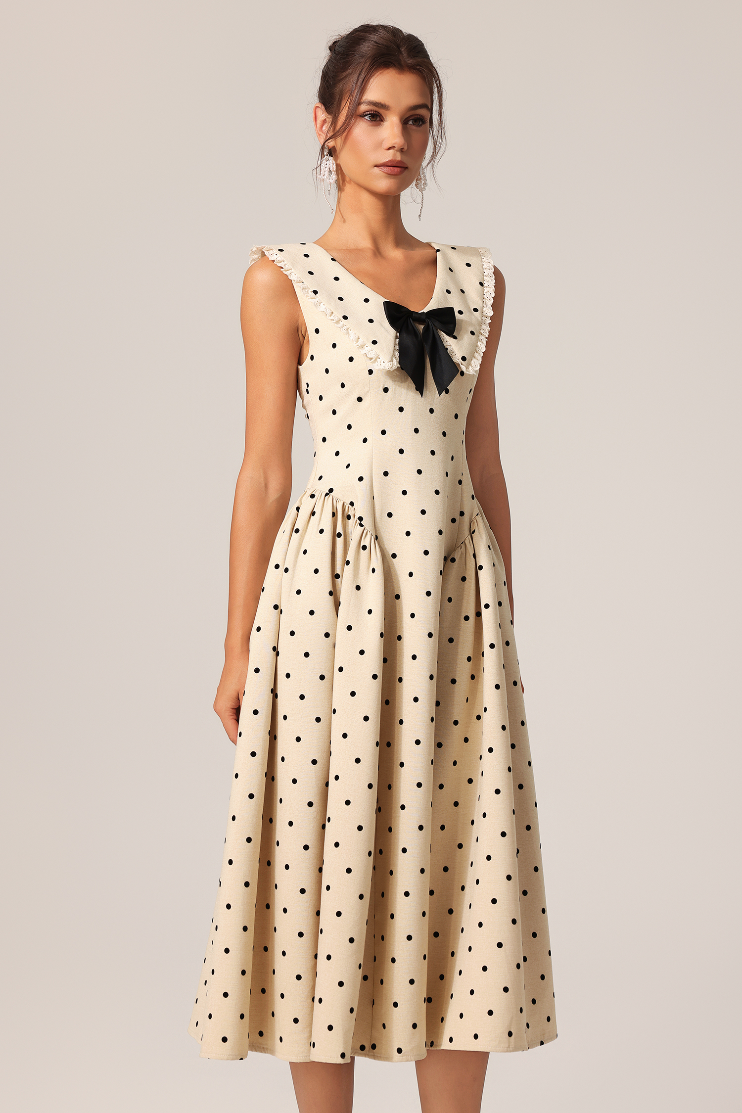 Madge Sleeveless Bowknot Dot Printed