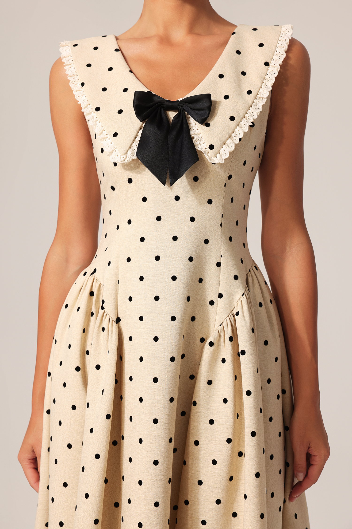 Madge Sleeveless Bowknot Dot Printed