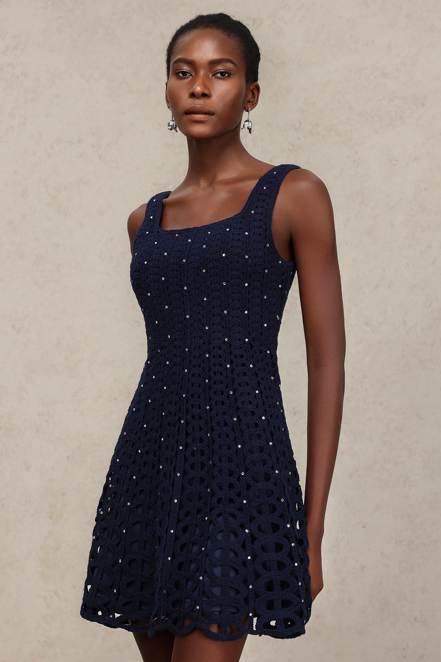 Kalene Halter Hollow Out Diamond Mini Dress