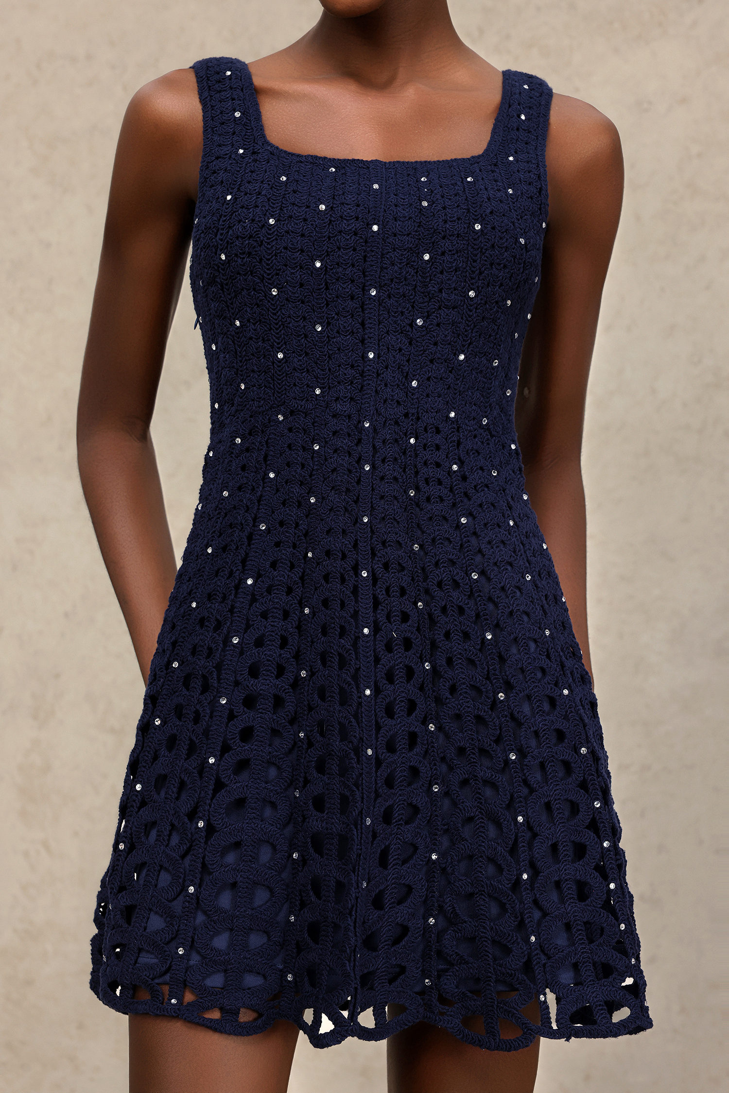 Kalene Halter Hollow Out Diamond Mini Dress