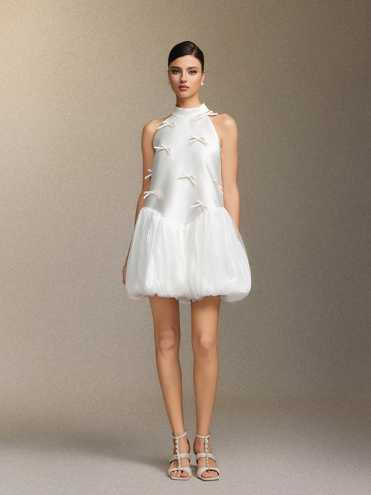 Strapless satin sleeveless mini dress