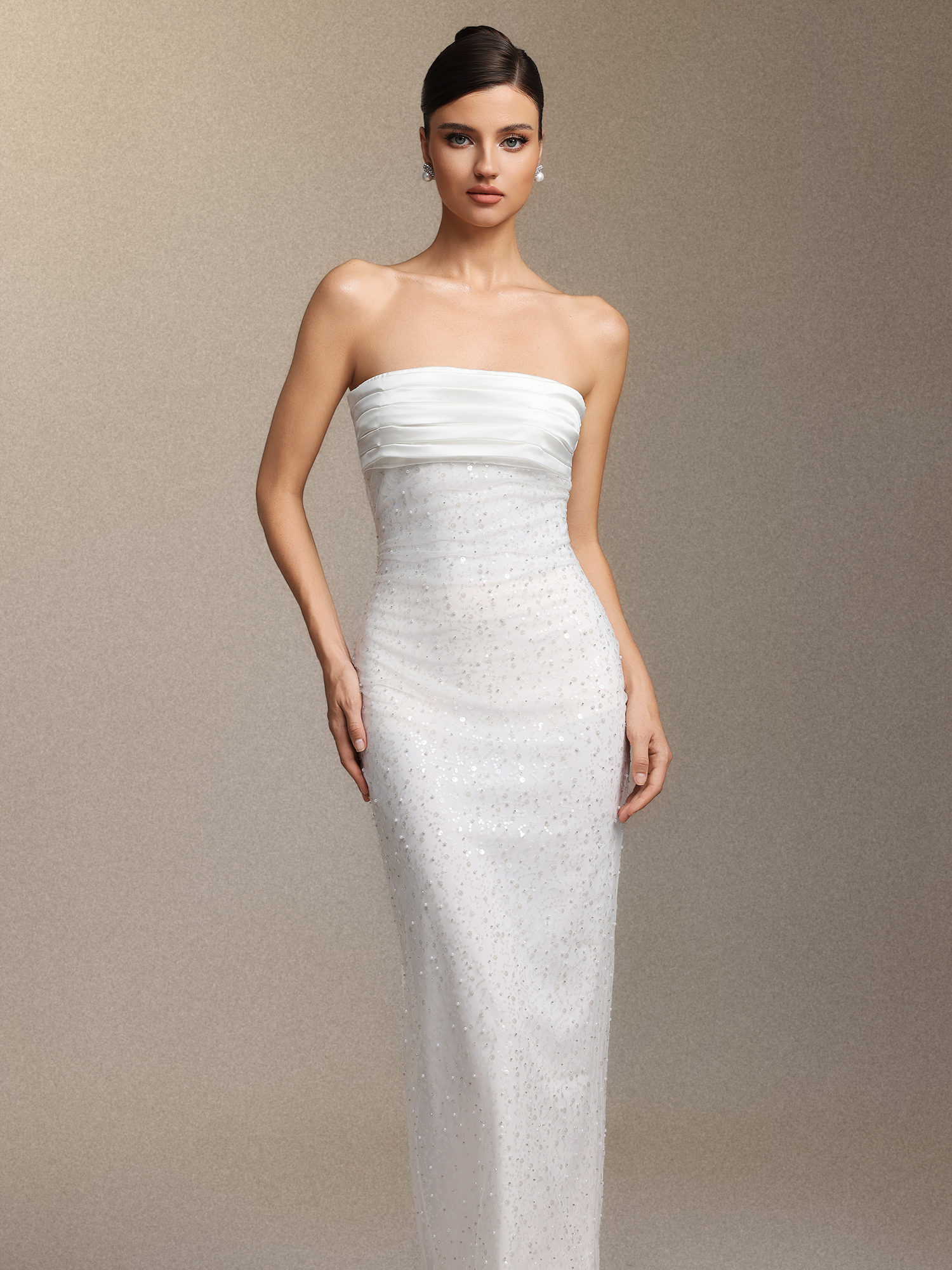 Jucana Sleeveless Pearl Slit Maxi Dress