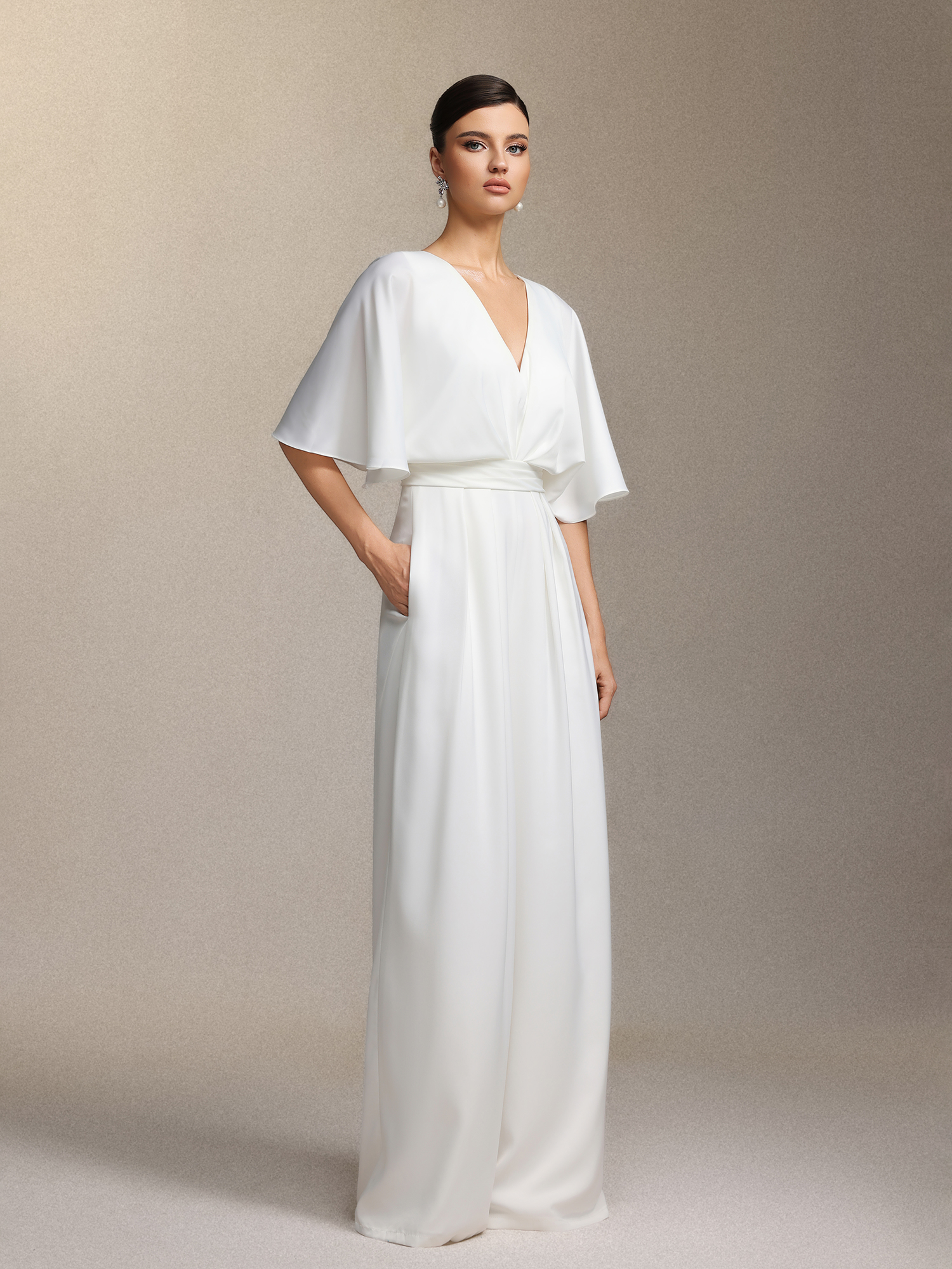 Nadine Deep V-neck mid-sleeved corset maxi dress