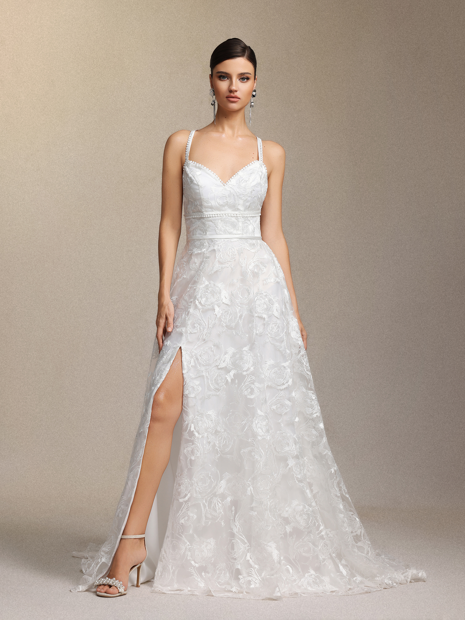 Ralaya Deep V-neck lace halter maxi wedding dress