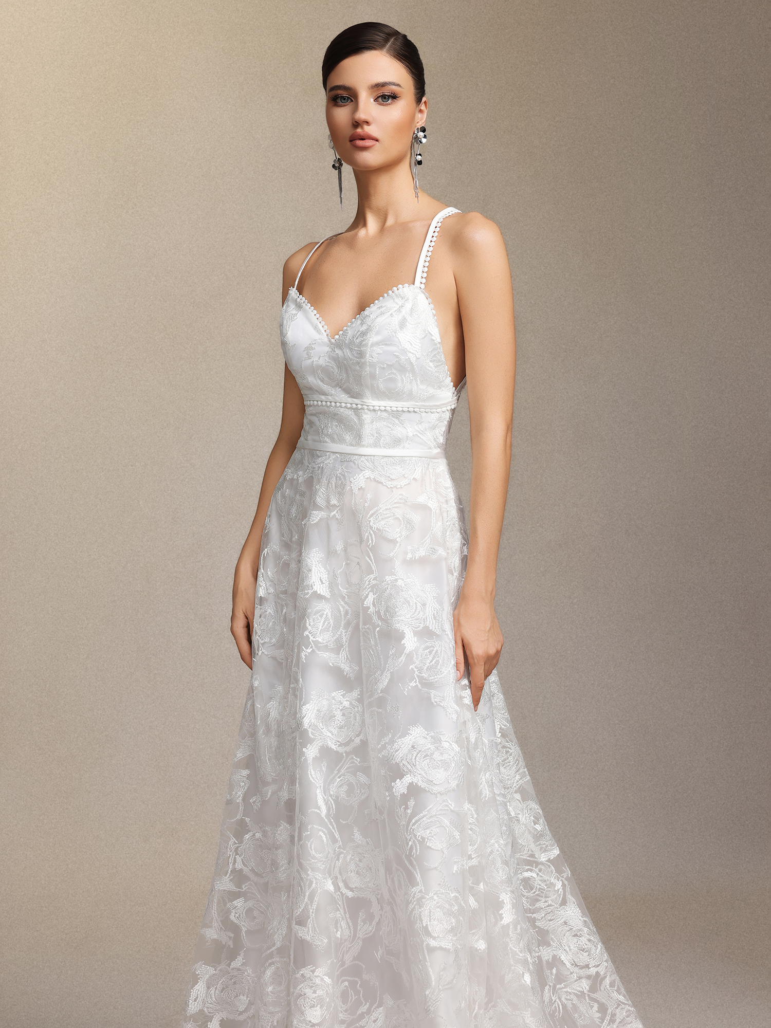 Ralaya Deep V-neck lace halter maxi wedding dress