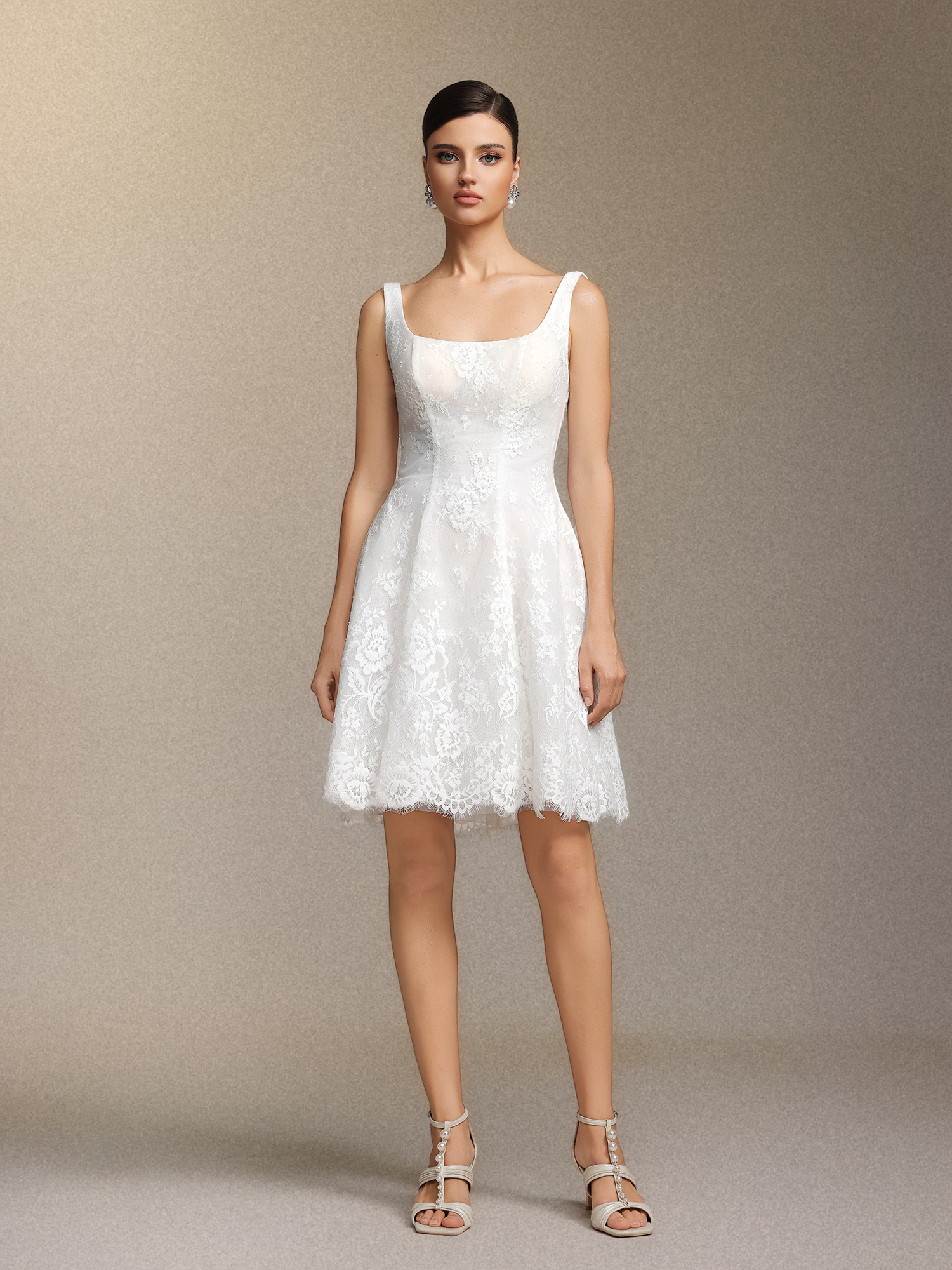 Tutuni Lace square-neck halter mini dress