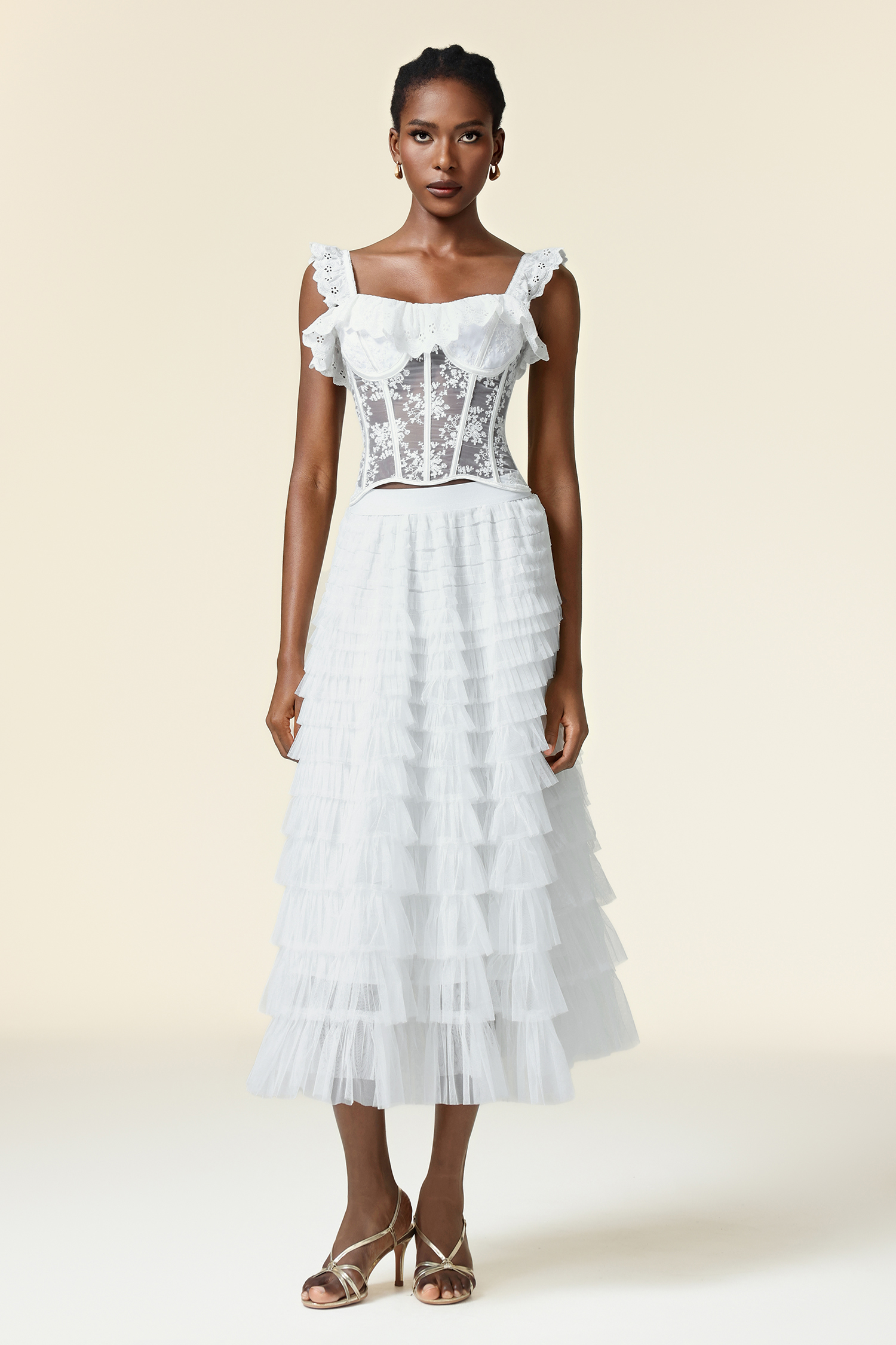 Willi Sleeveless Flowers Folds Top And Skirt Two-Piece Set