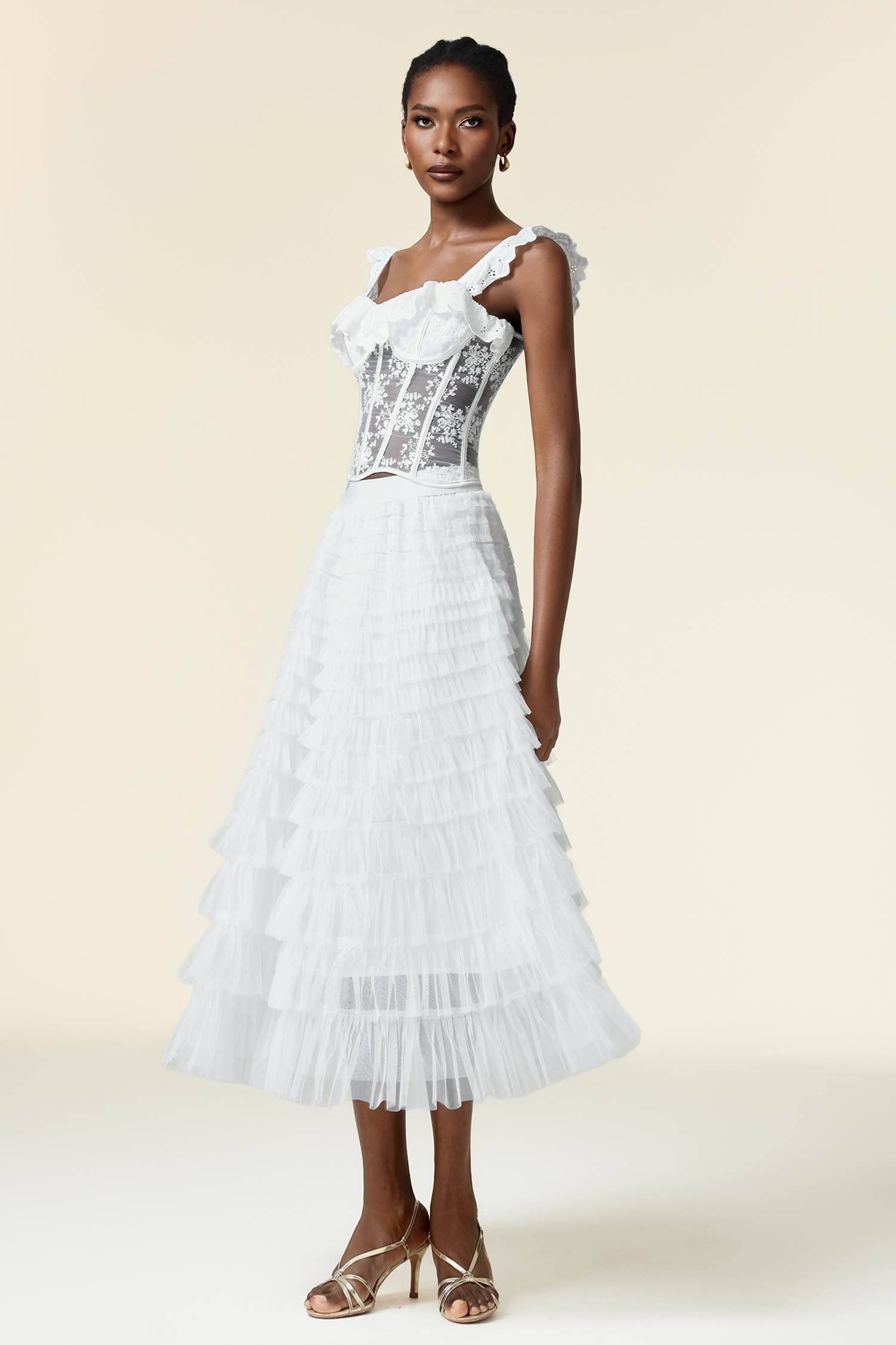 Willi Sleeveless Flowers Folds Top And Skirt Two-Piece Set