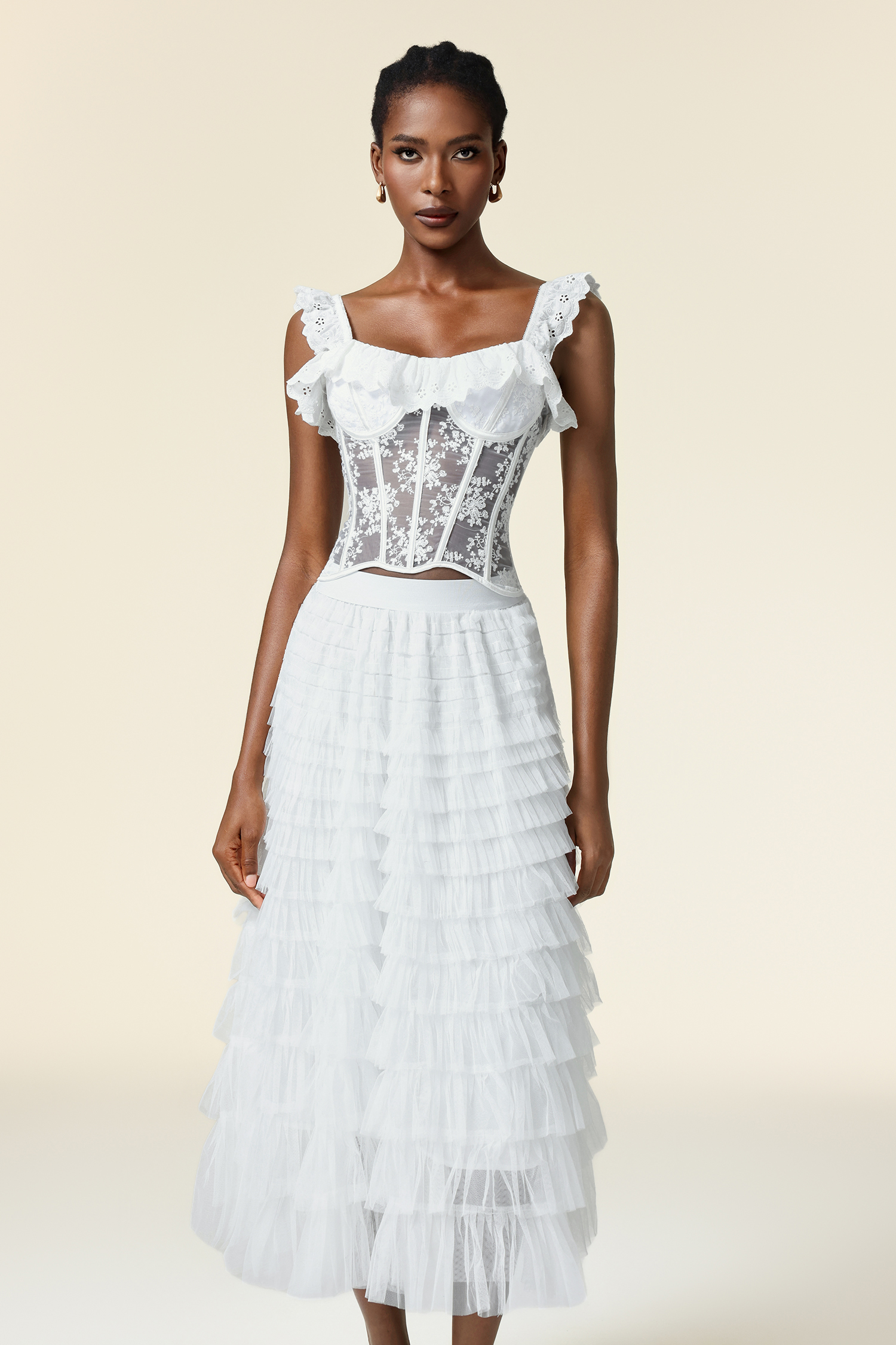 Willi Sleeveless Flowers Folds Top And Skirt Two-Piece Set