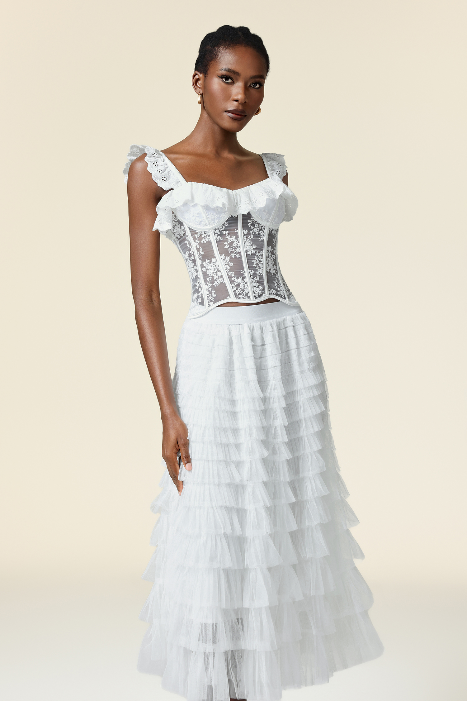 Willi Sleeveless Flowers Folds Top And Skirt Two-Piece Set