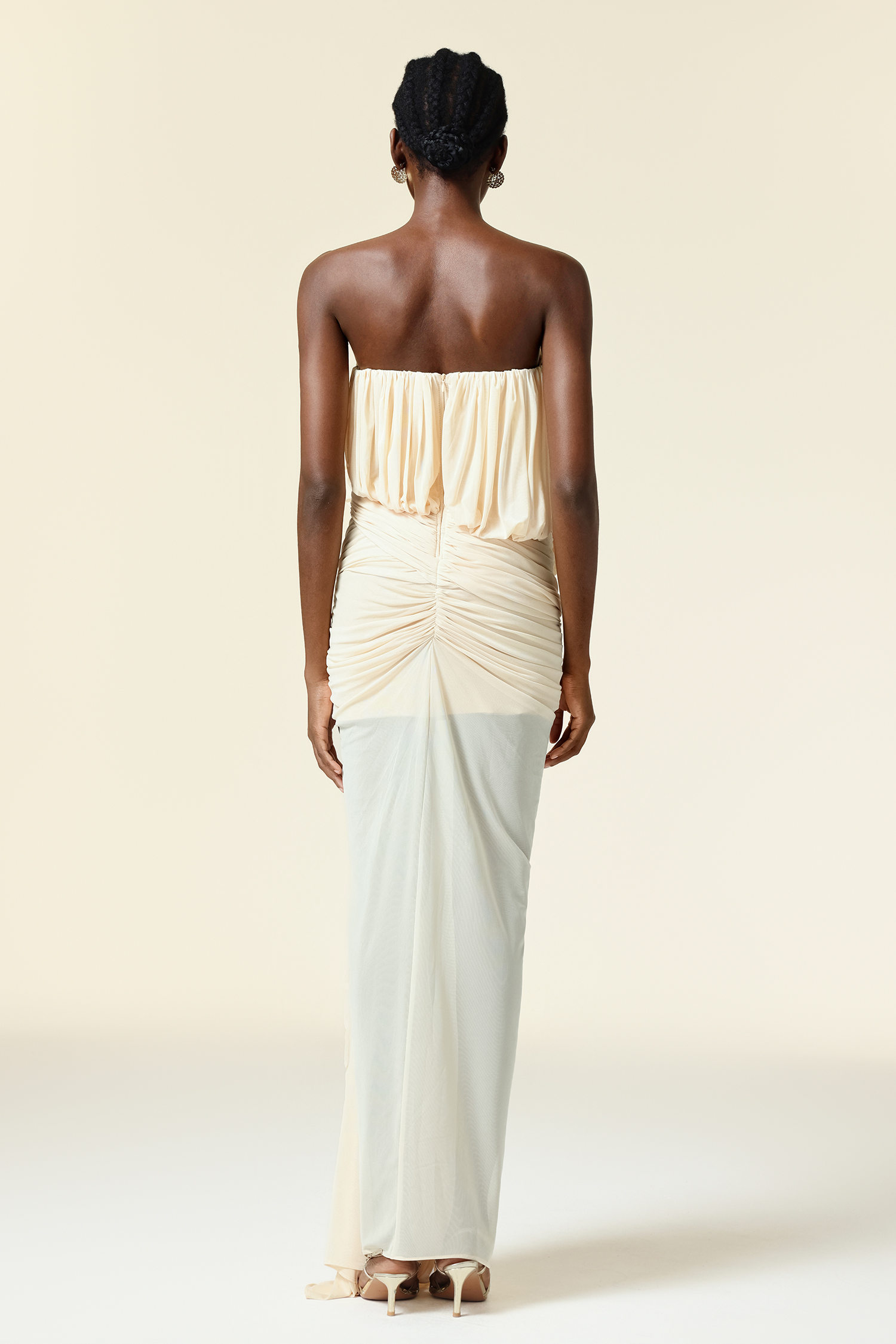 Tusare Sleeveless Folds Asymmetric Maxi Dress