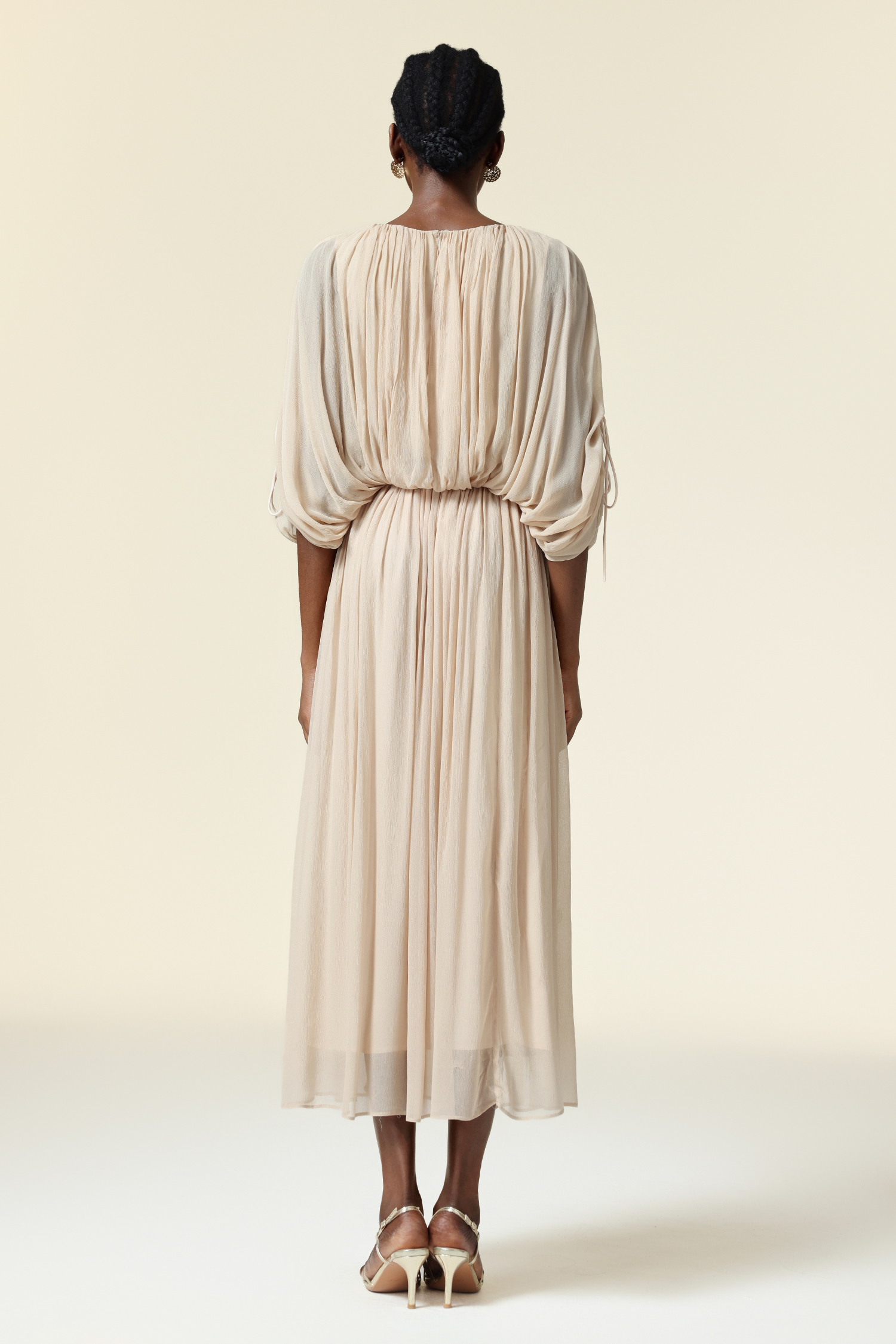 Rue Elbow Sleeve Folds Maxi Dress