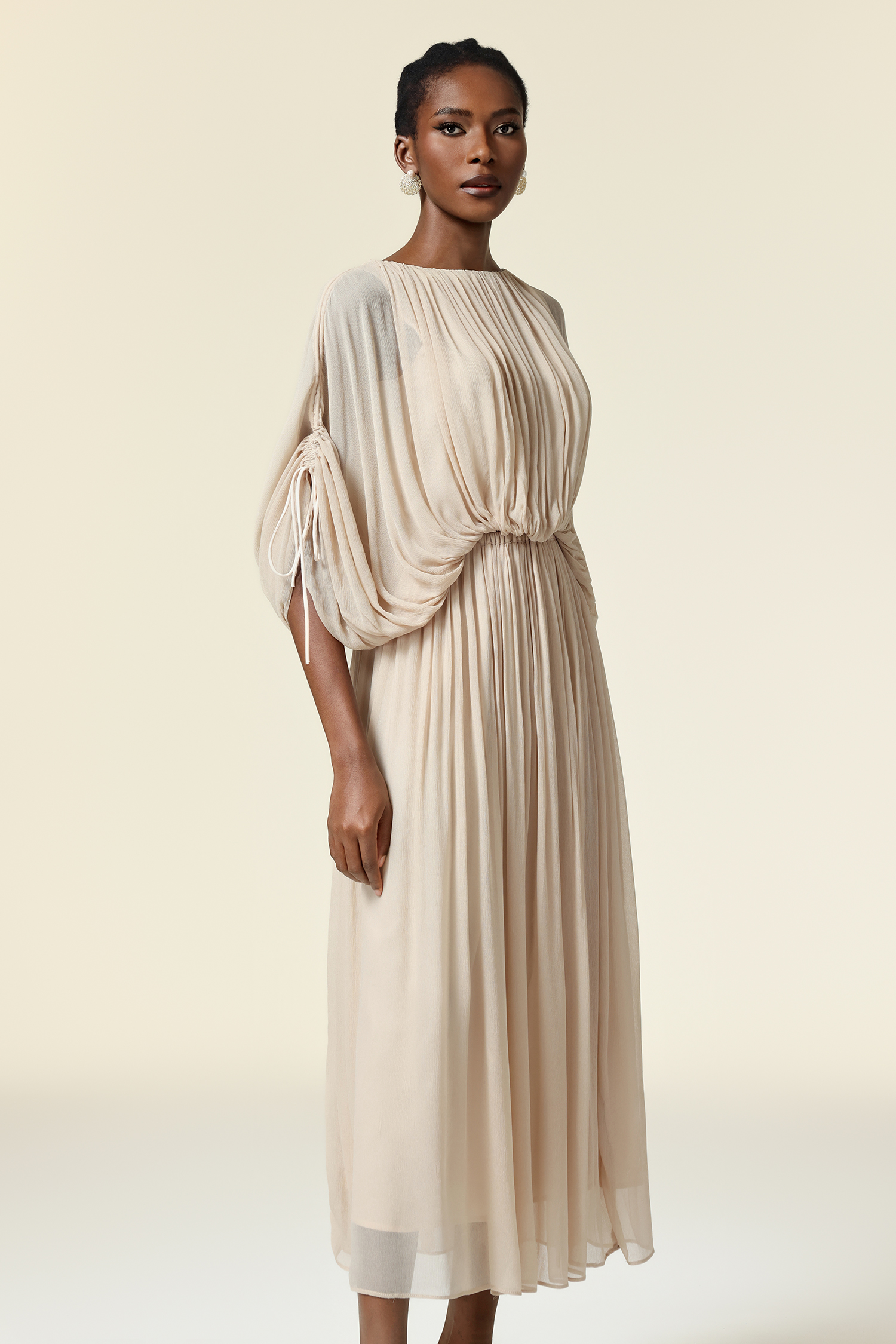 Rue Elbow Sleeve Folds Maxi Dress