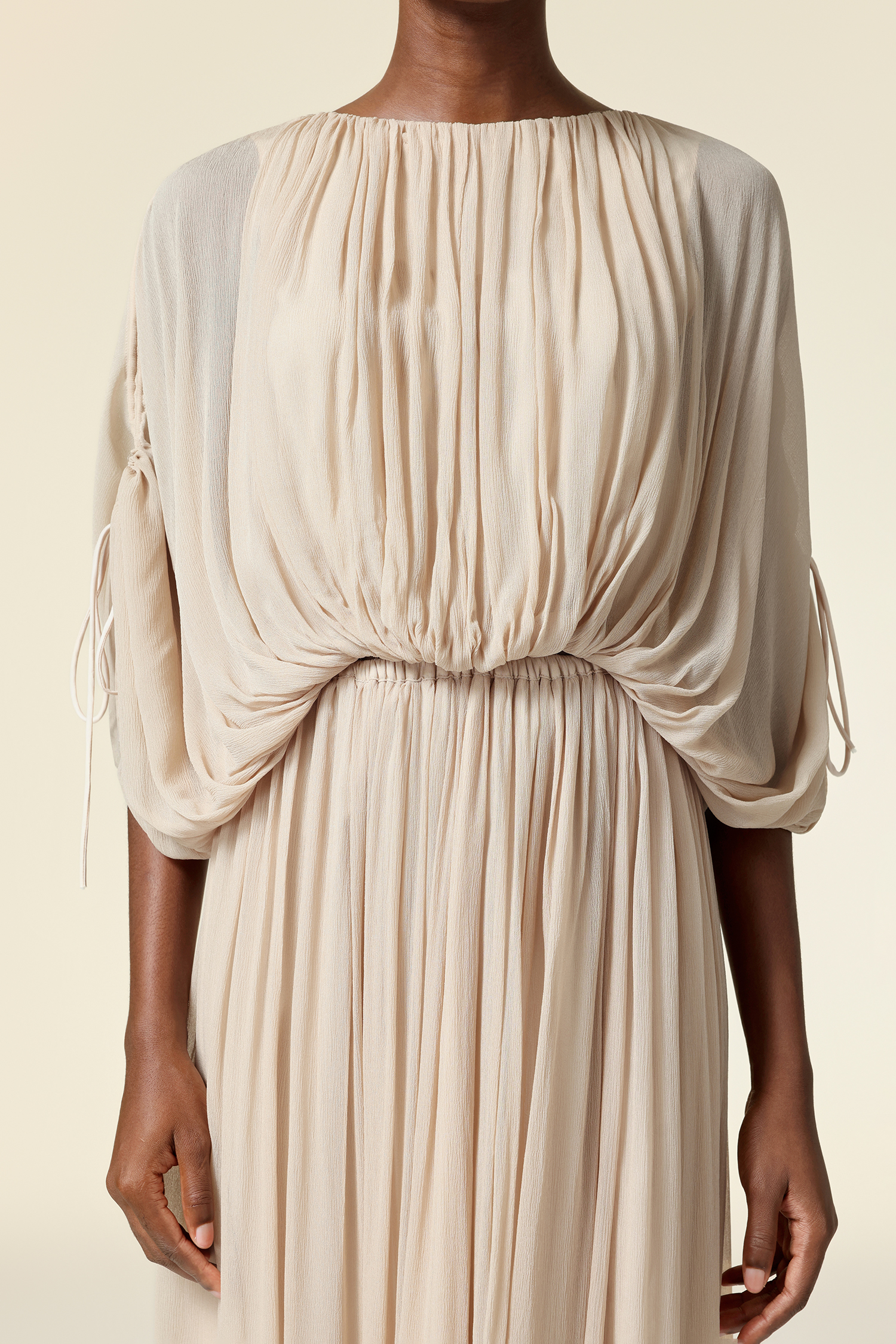 Rue Elbow Sleeve Folds Maxi Dress