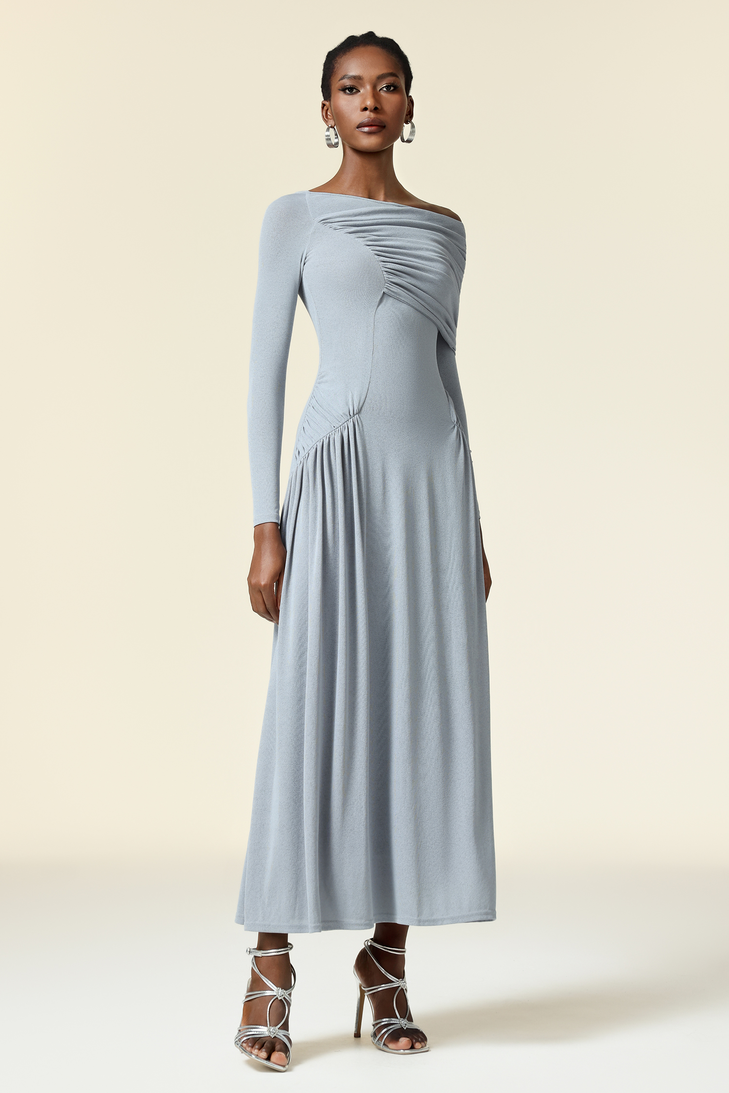 Serafe Long Sleeves Folds Maxi Dress