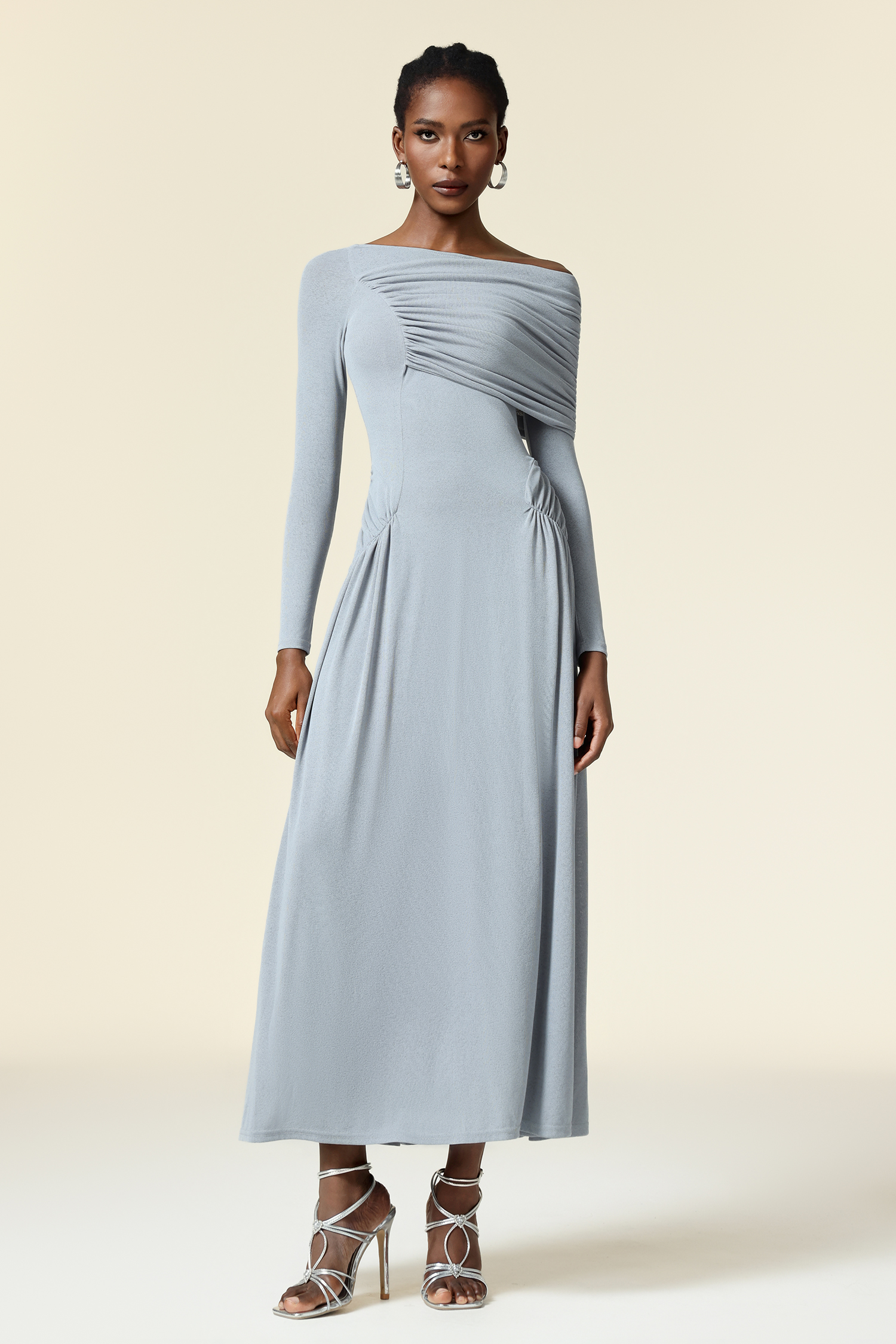 Serafe Long Sleeves Folds Maxi Dress