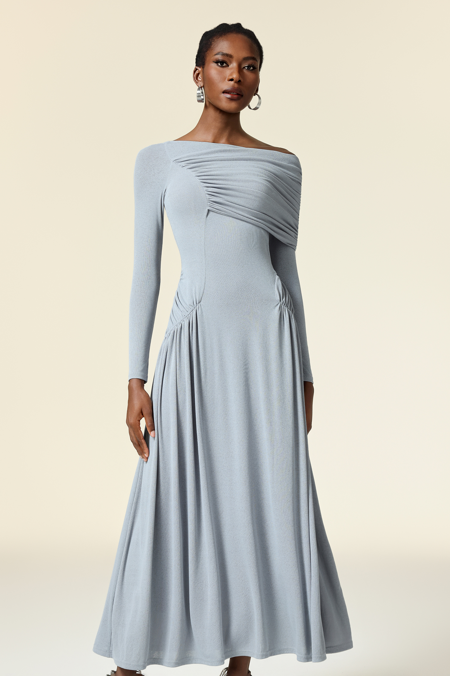 Serafe Long Sleeves Folds Maxi Dress